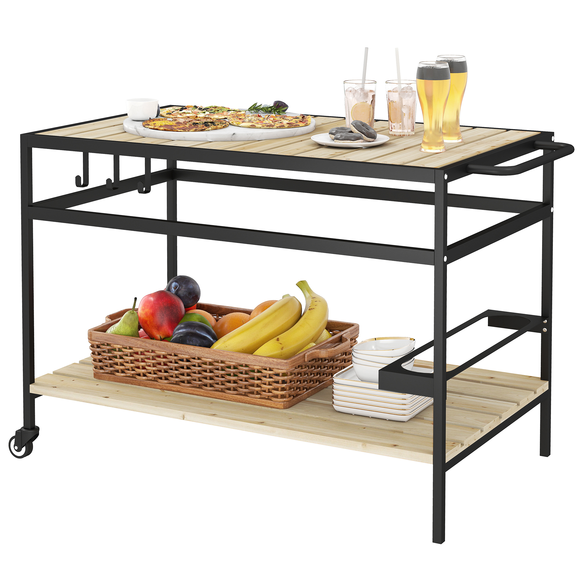 Gartenwagen Aus Holz Und Stahl Für Pflanzen, Mit Ablage Und Griff, 107 X 65 X 80 Cm