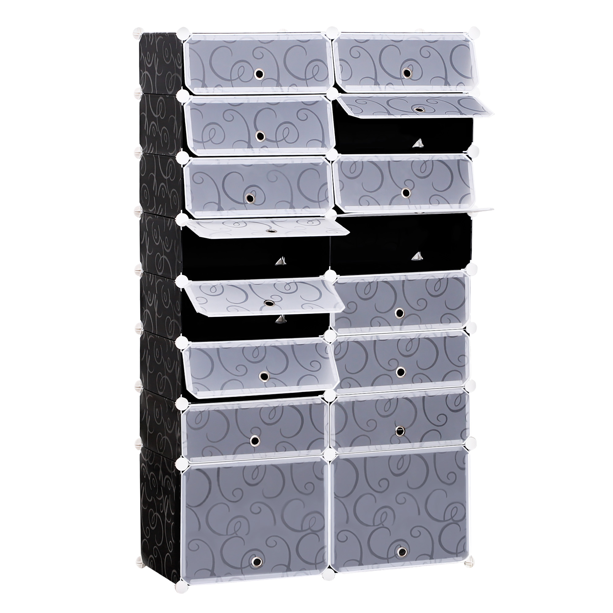 Platzsparendes Modulares Schuhregal Für Den Eingangsbereich, Schwarz-weißer Kunststoff, 95 X 37 X 160 Cm