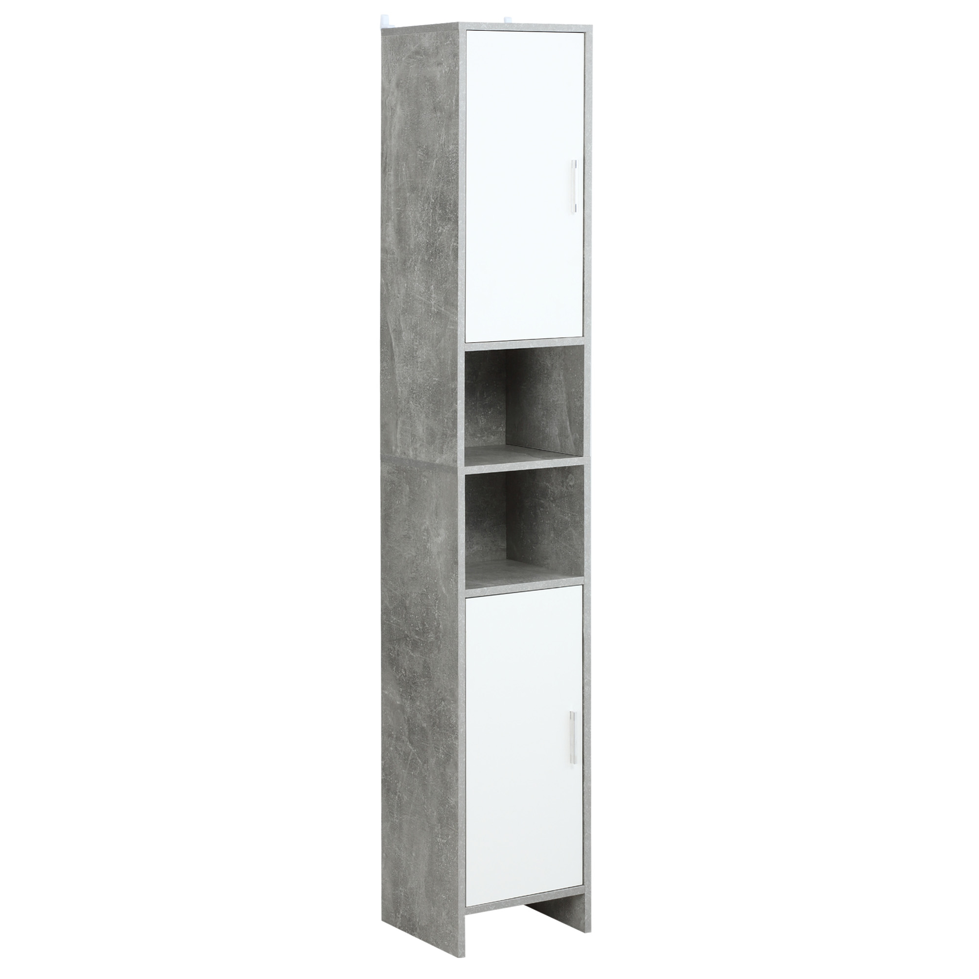 Badezimmerschrank Mit 2 Schränken Und 2 Offenen Nischen, Holz In Betonoptik, 30 X 30 X 180 Cm