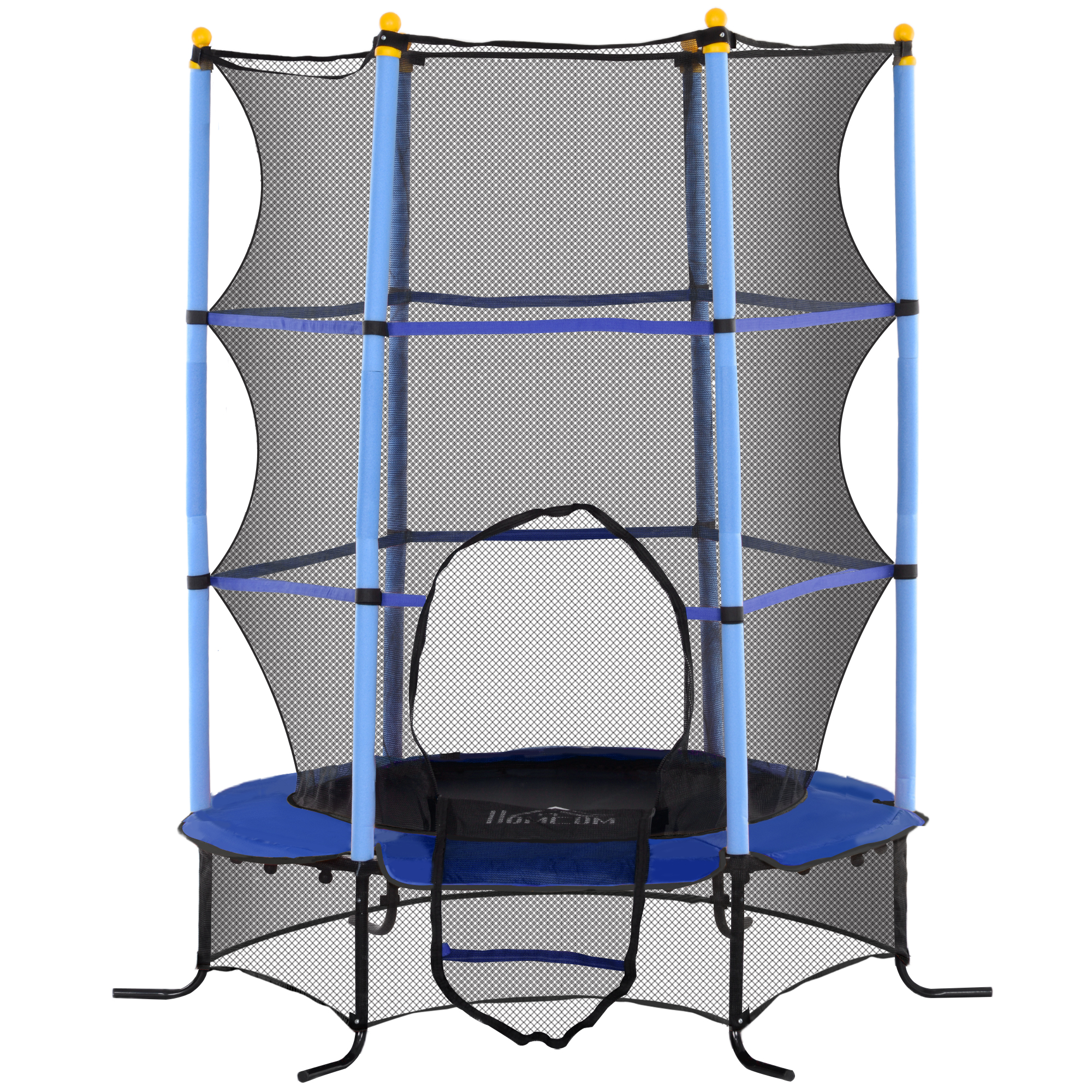 Kindertrampolin Ø 1,63 × 1,9 M Mit Sicherheitsnetz, Tür Mit Reißverschluss, Federabdeckungen, 6 Gepolsterten Stangen, Blau