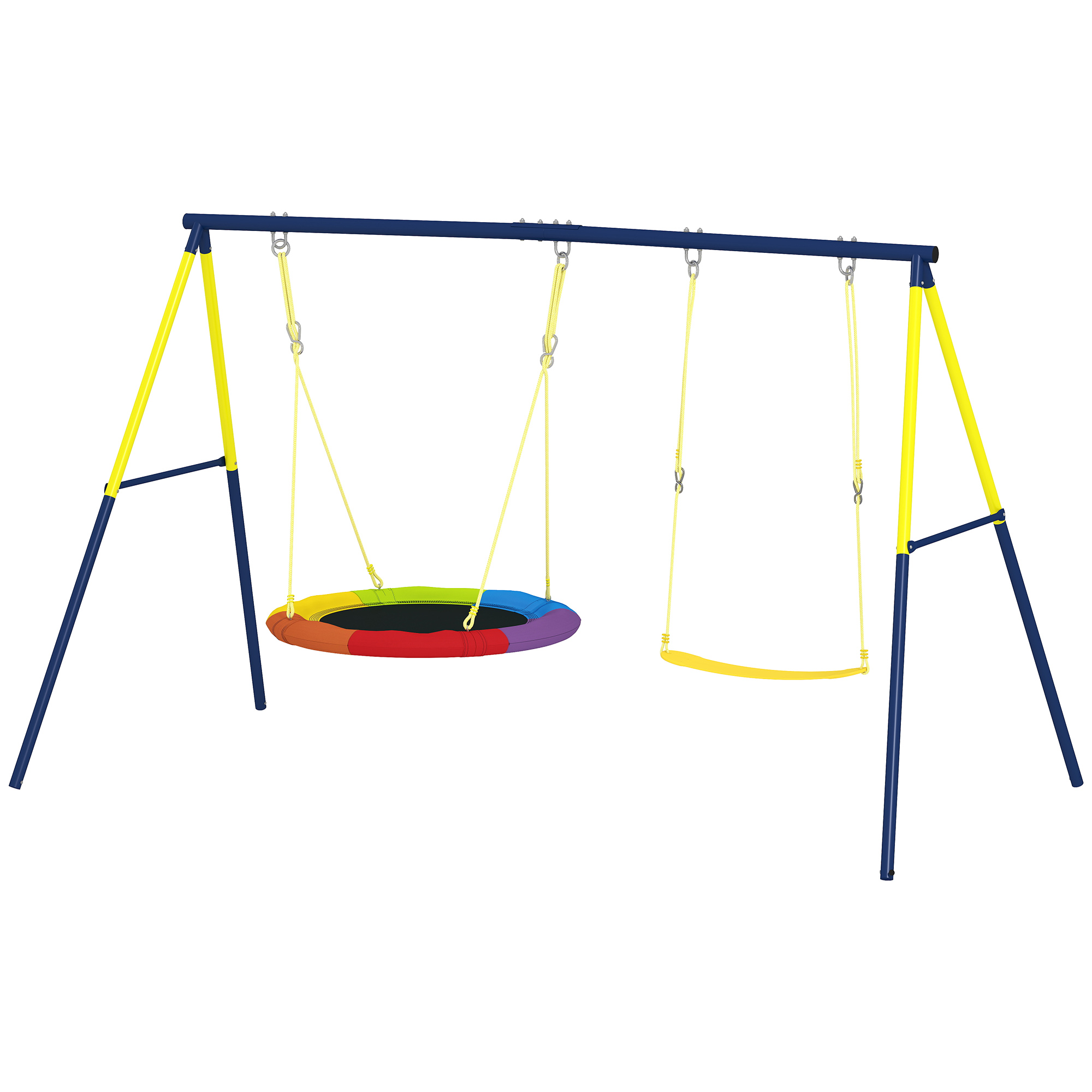 Doppelsitz-kinderschaukel, Verstellbare Seile, Mehrfarbiger Stahlrahmen, Alter 3-8 Jahre