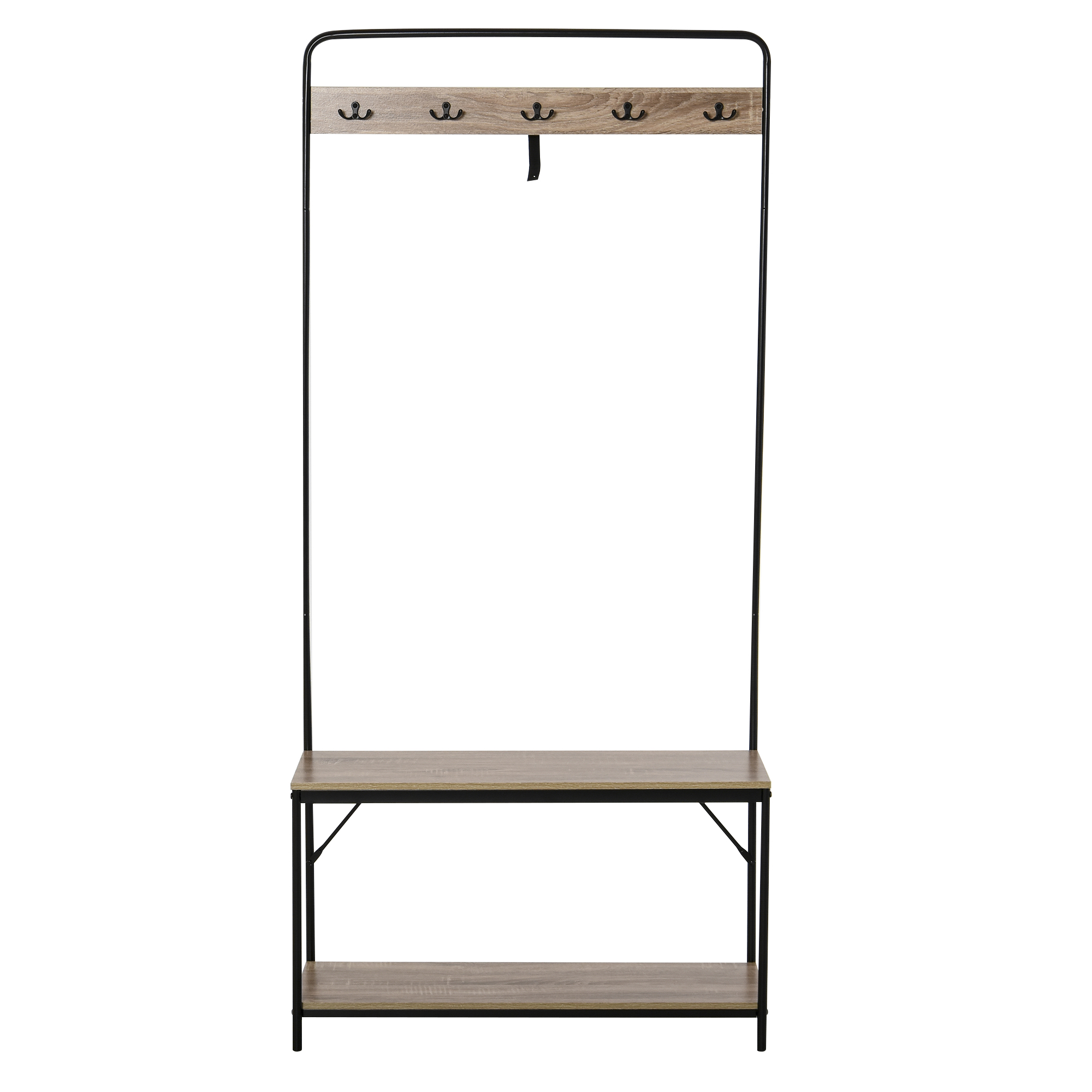 3-in-1 Garderobenständer Mit Sitzbank Und Schuhregal, Industriestil, Vintage-eingangsbereichmöbel Aus Holz Und Stahl, 80,5 X 30 X 170 Cm, Schwarz