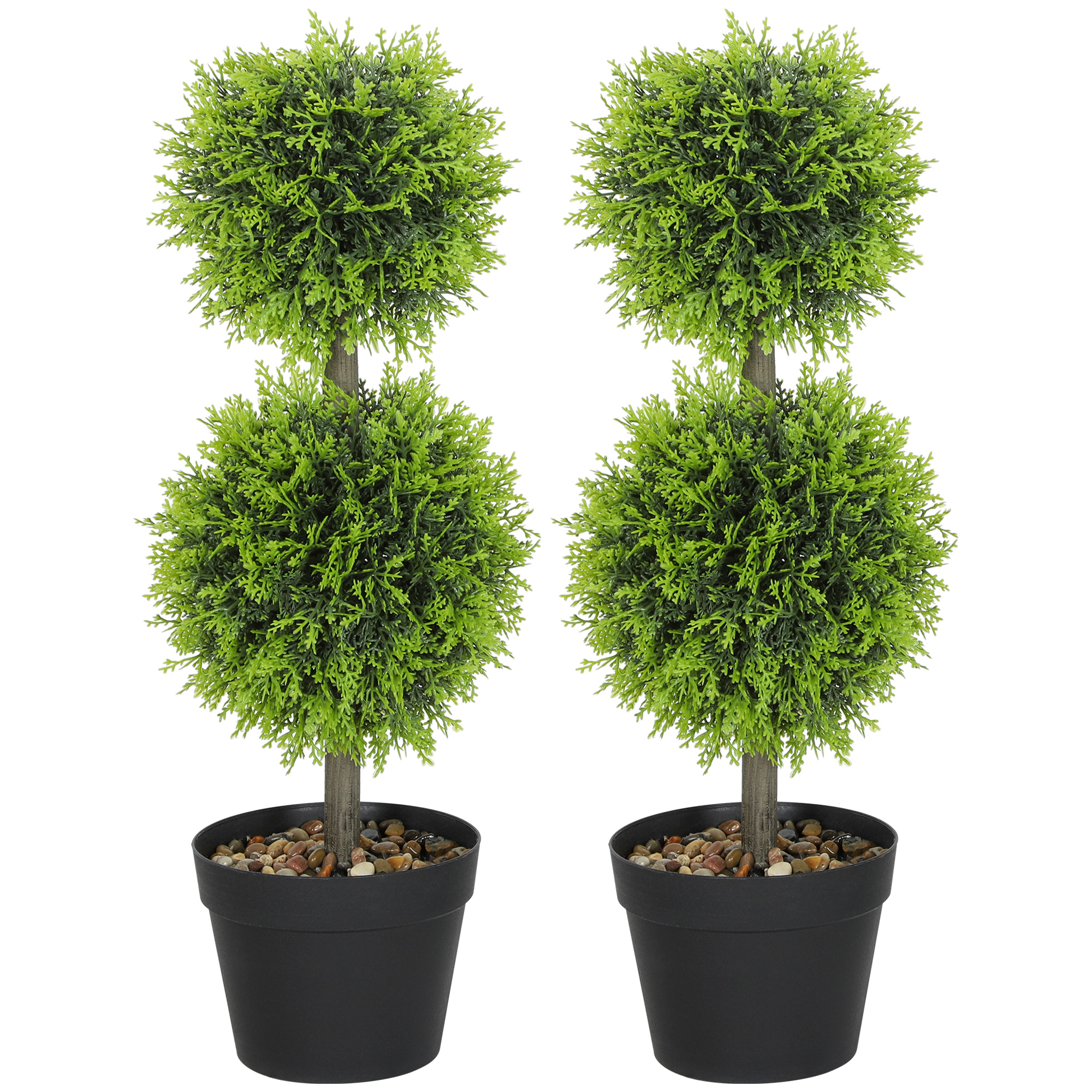 Set Mit 2 Künstlichen Pflanzen, 60 Cm Große Buchsbaumkugeln Im Topf, Grün