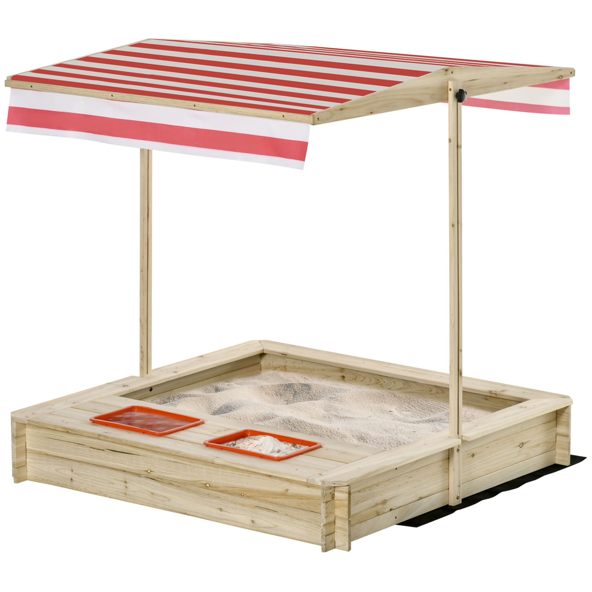 Sandkasten Für Kinder (3–8 Jahre) Mit Verstellbarem Sonnendach, Aus Tannenholz Und Polyester, 118 X 118 X 118 Cm