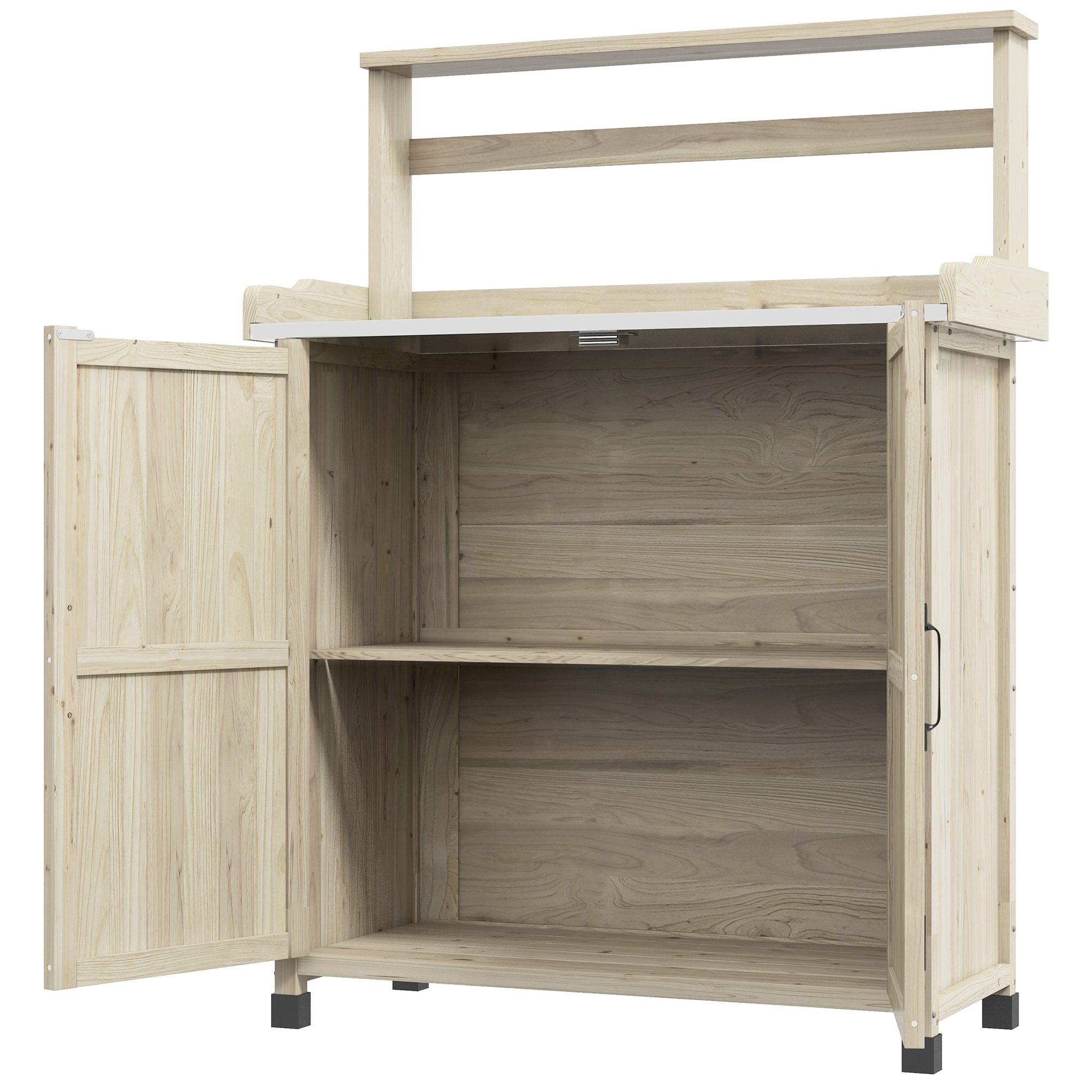 Pflanztisch Aus Naturholz, 90,5 X 41 X 124,5 Cm, Mit Ablagen Und Rutschfesten Füßen
