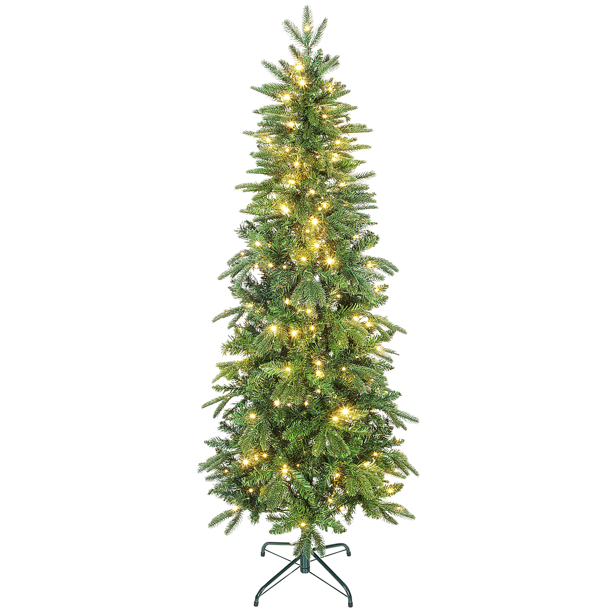 Künstlicher Weihnachtsbaum, 180 Cm, Schlanker Baum Mit 200 Leds, 8 Beleuchtungsmodi, 605 Bewegliche Zweige, Grün