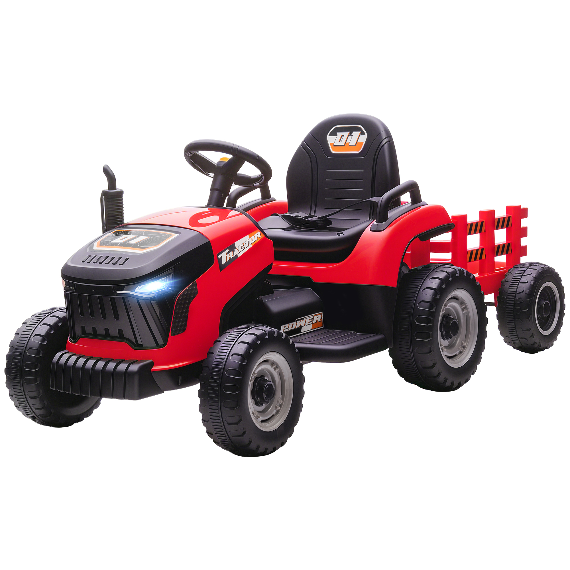Elektrischer Kindertraktor Mit Abnehmbarem Anhänger, 2,4-ghz-elektroantrieb, Rot, 139 X 58 X 55 Cm