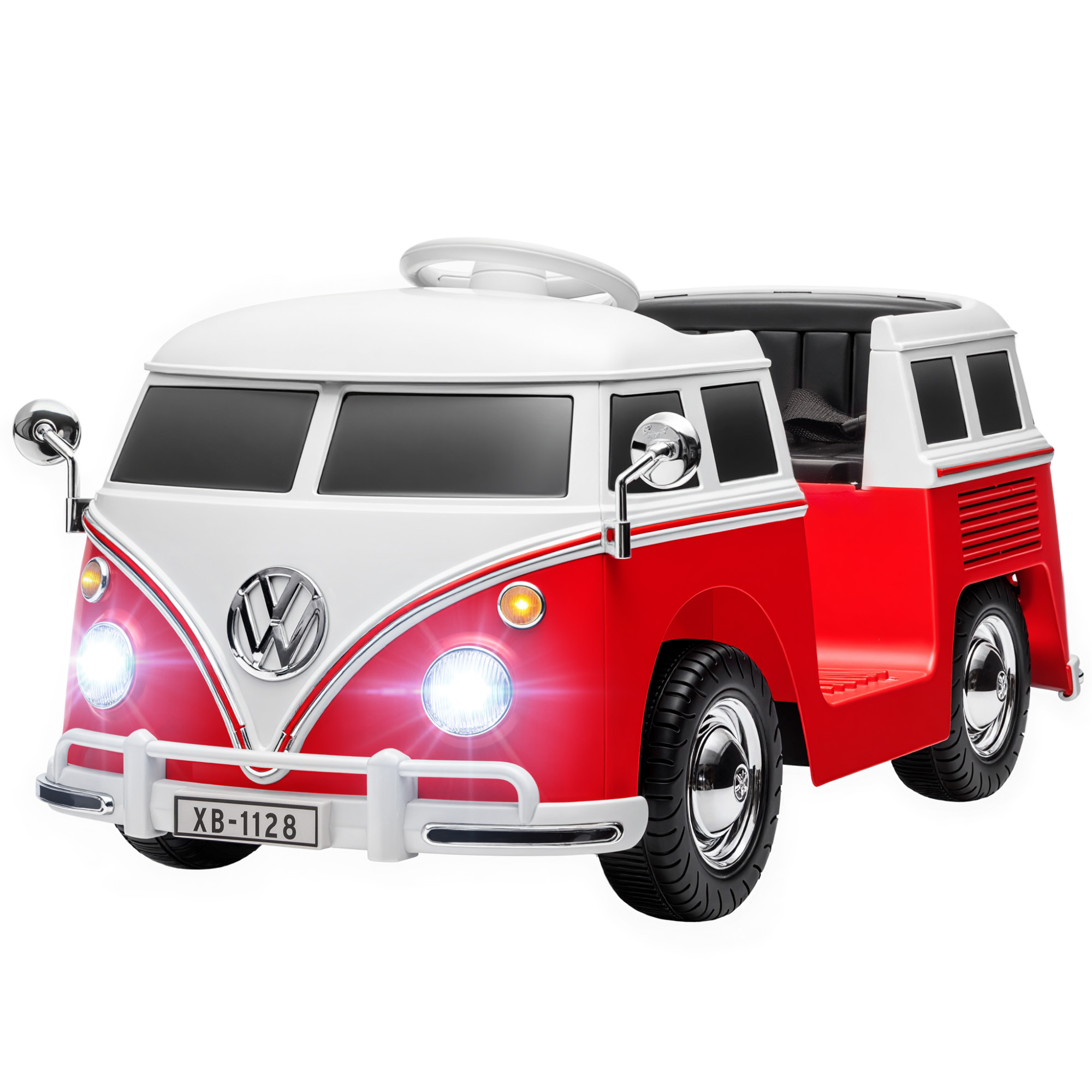 Volkswagen T1 12v Rotes Elektro-kinderauto, 89 X 49 X 41,5 Cm, Mit Zwei Motoren Und Sanftanlauf