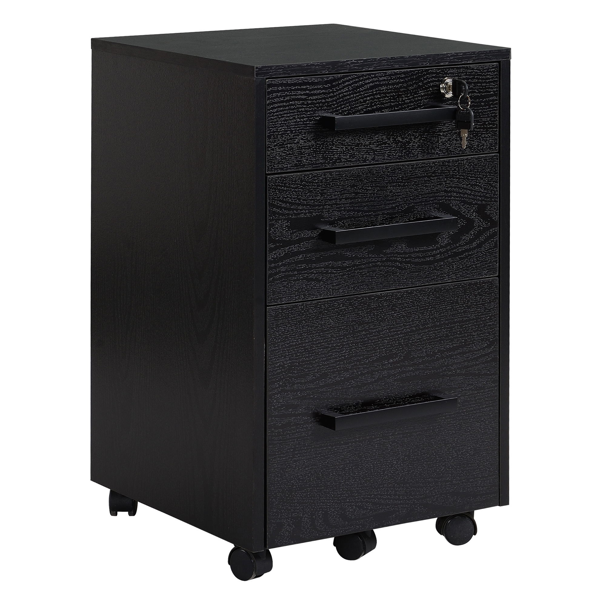 Aktenschrank Mit 3 Schubladen, Abschließbar, Schwarzes Holz, 39,2 X 40 X 65,4 Cm