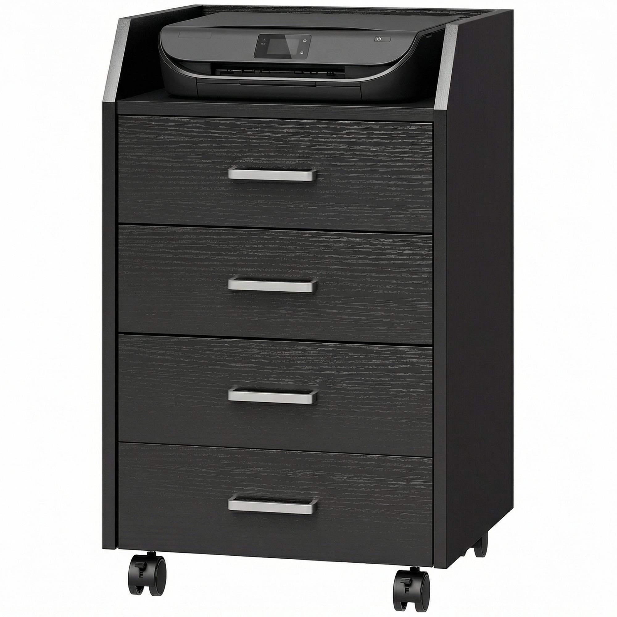Rollbarer Bürocontainer Mit 4 Schubladen, Aus Holz, 40 X 36 X 65 Cm, Schwarz