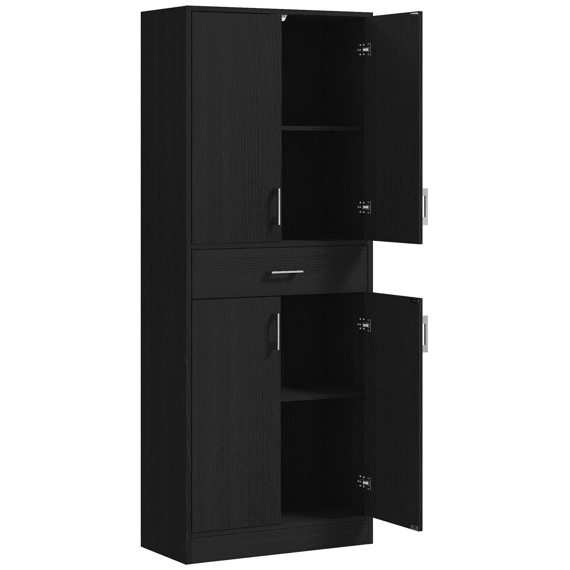 Hohes Küchen-sideboard Mit 4 Türen, 2 Schränken Und 1 Schublade In Der Mitte, 180 Cm, 2 Verstellbare Einlegeböden, Schwarz