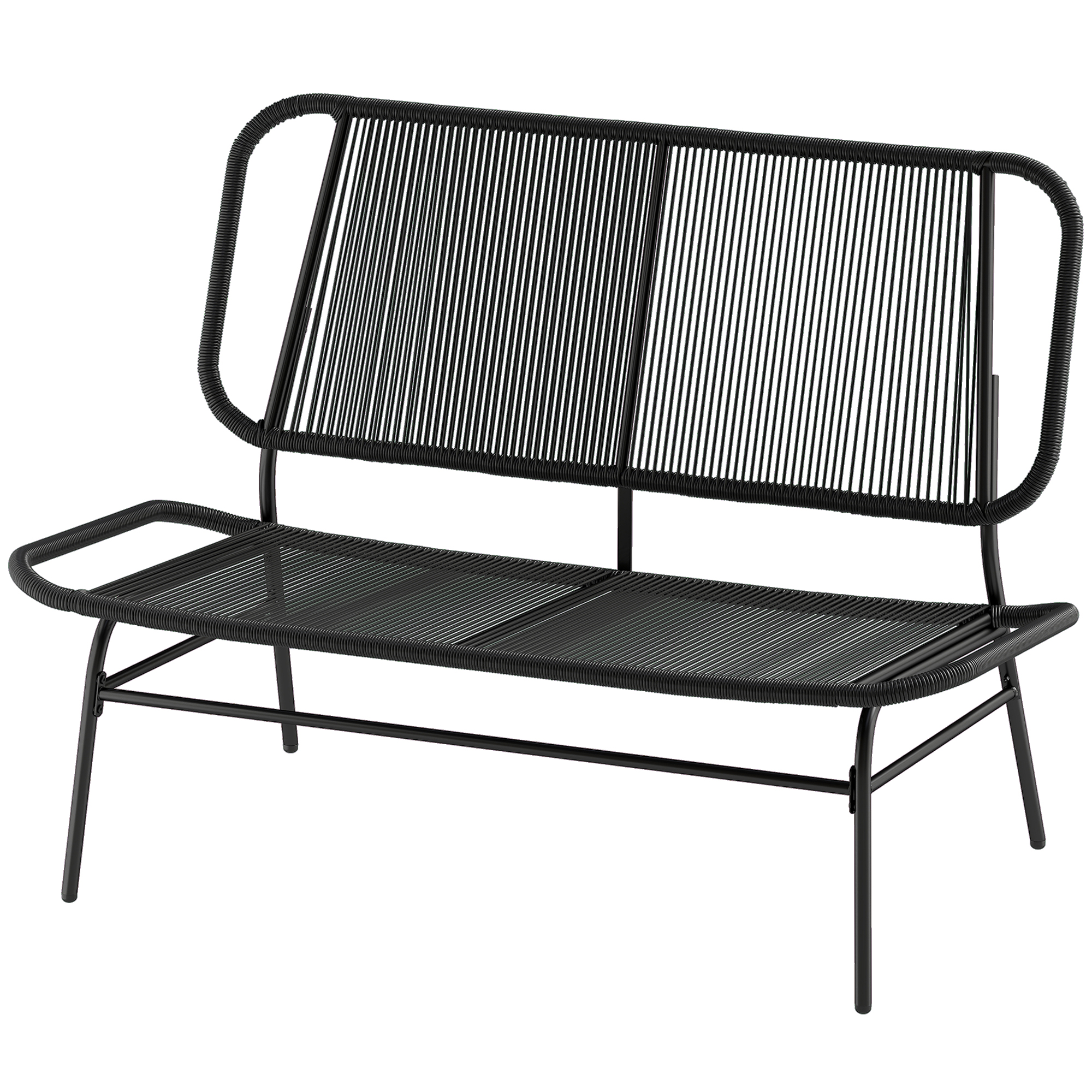 Zweisitzer-rattansofa, Love-bank Mit Geflochtener Sitzfläche Und Rückenlehne, Schwarz