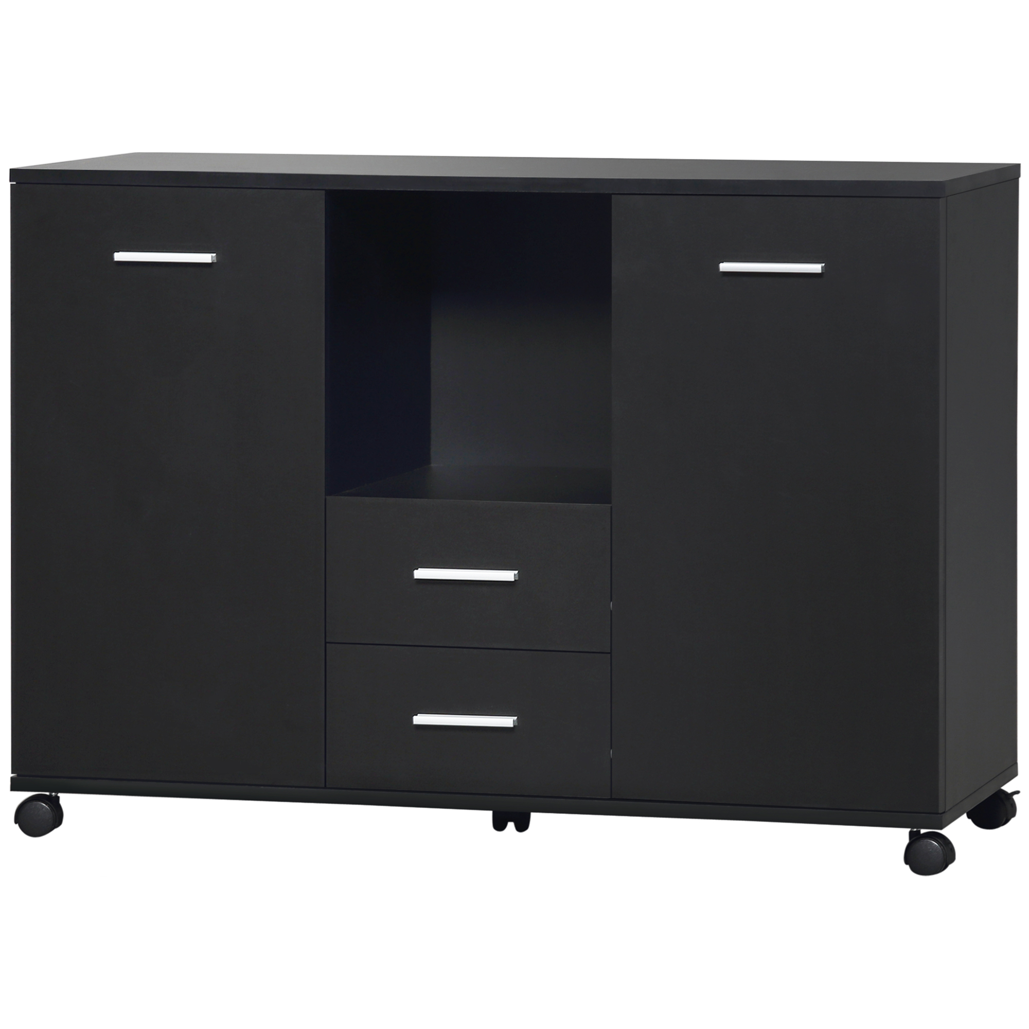 Multifunktionaler Büroschrank Auf Lenkrollen, Für Drucker Und Akten, Aus Schwarzem Holz, 100 X 40 X 71 Cm