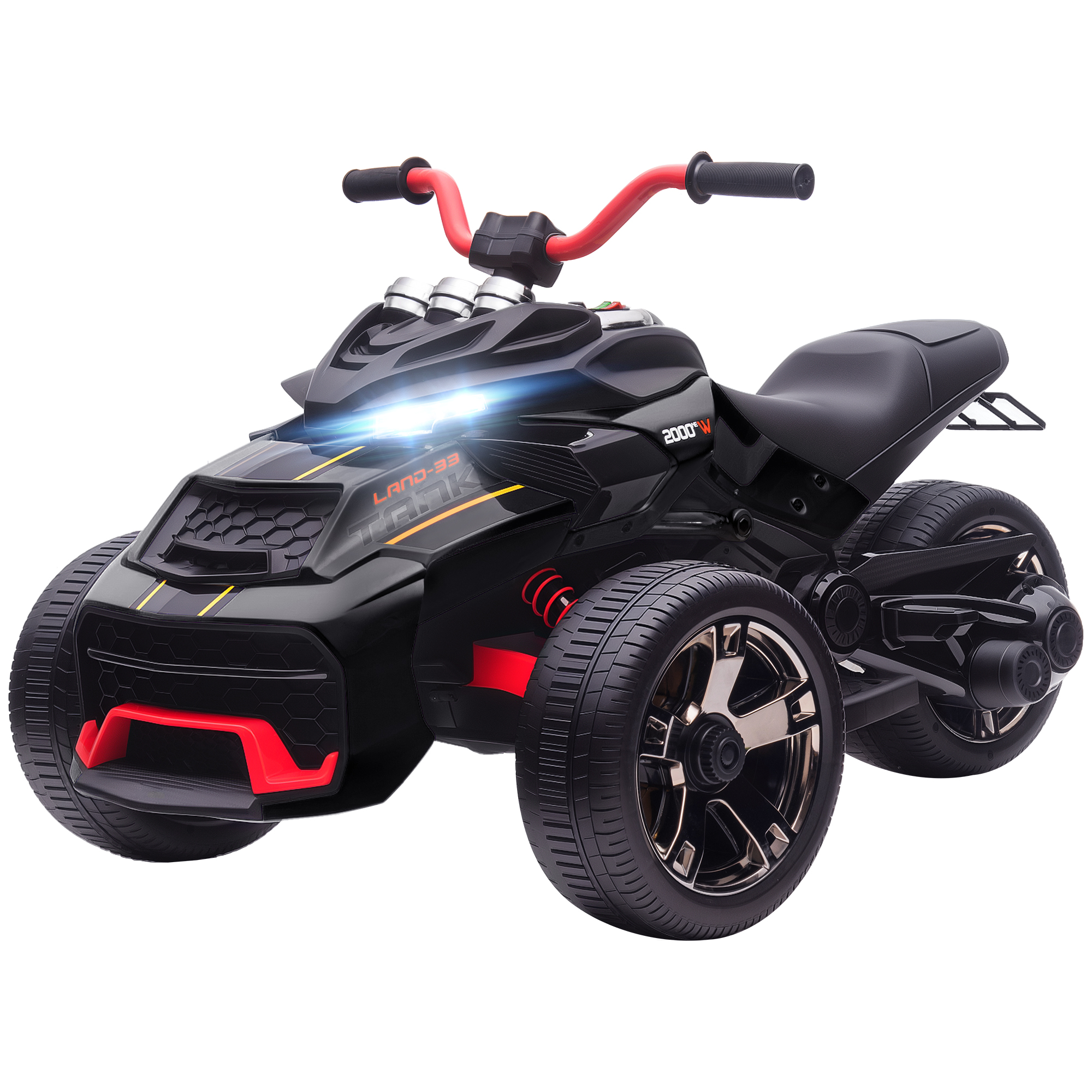 12v Dreirad-elektroquad Für Kinder Mit 2 Motoren, Mp3-player, Hupe, 2 Geschwindigkeiten (3-5 Km/h), Schwarz