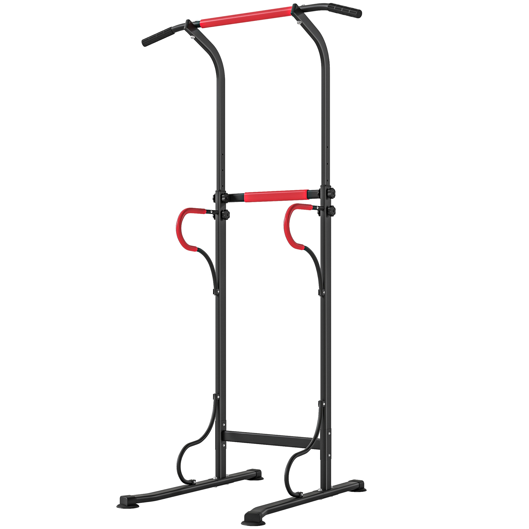 Homcom Multifunktionale Krafttrainingsstation Mit Klimmzugstange, Römischem Stuhl, Höhenverstellbar, Schwarz-roter Stahl