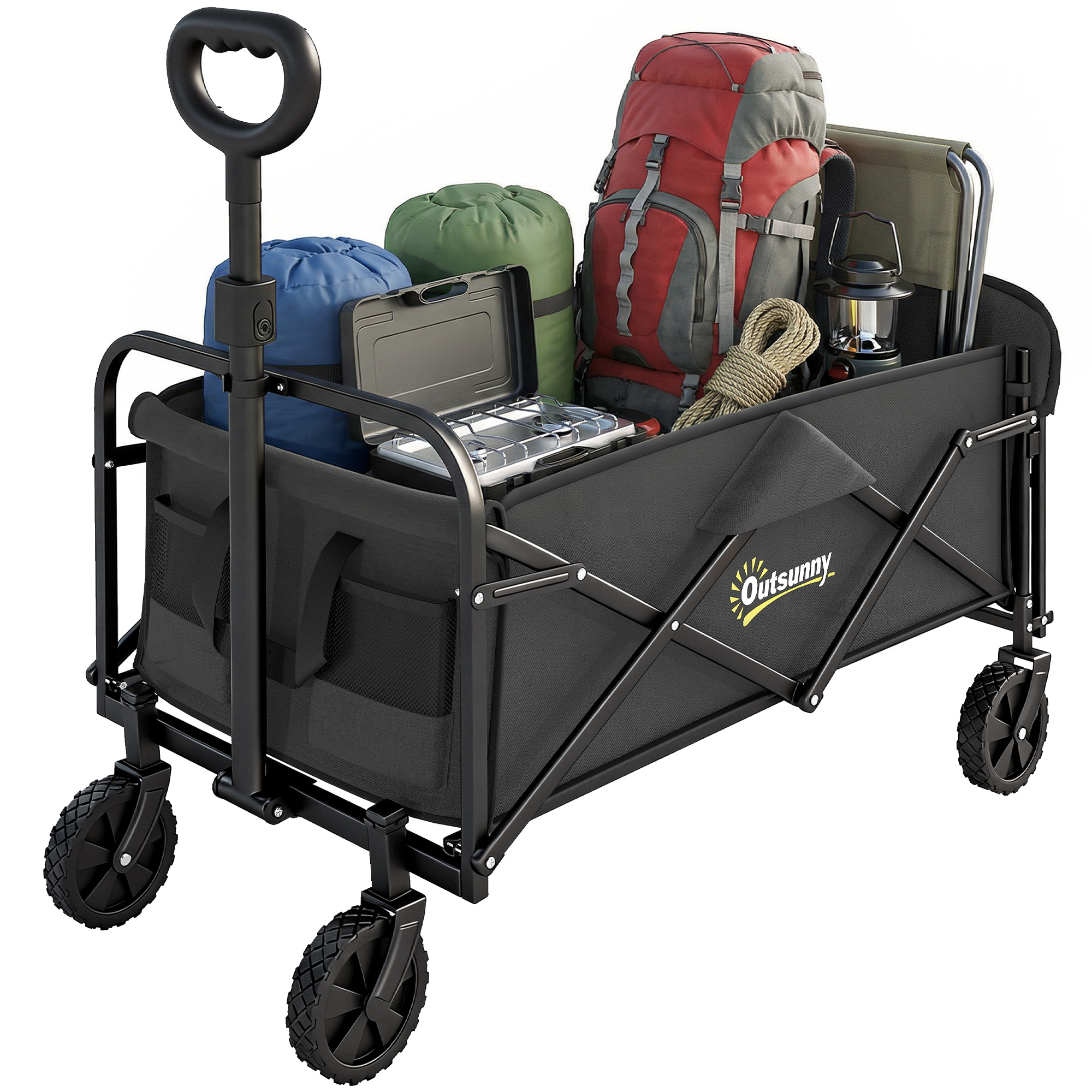 Faltbarer Gartenwagen (72 L) Mit Verstellbarem Griff, Stahl Und Oxford-gewebe, 114 X 46 X 92 Cm, Schwarz