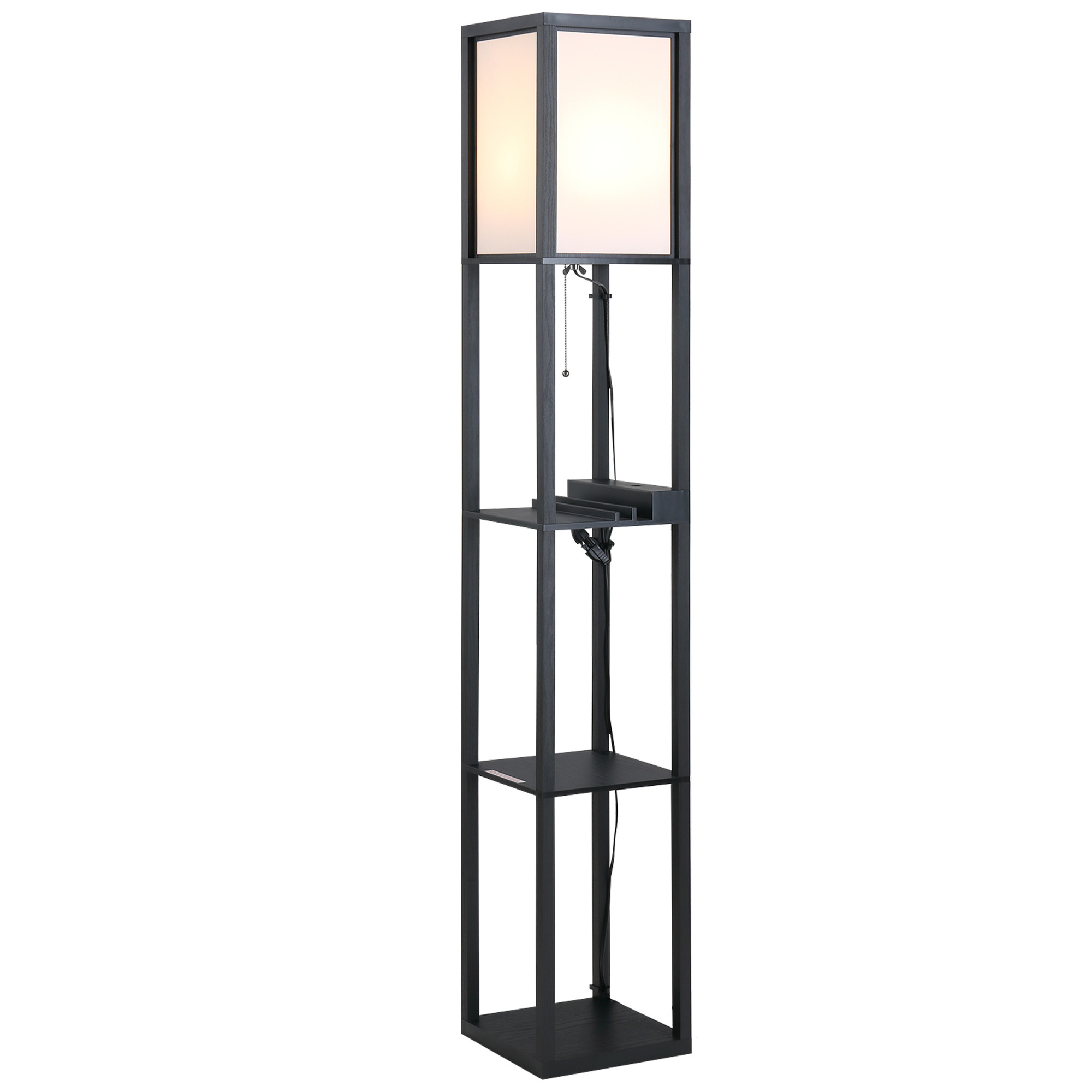 Moderne Stehlampe, Platzsparende Innenleuchte Mit Ablagen, Aus Baumwolle Und Mdf, 26 X 26 X 160 Cm, Schwarz-weiß