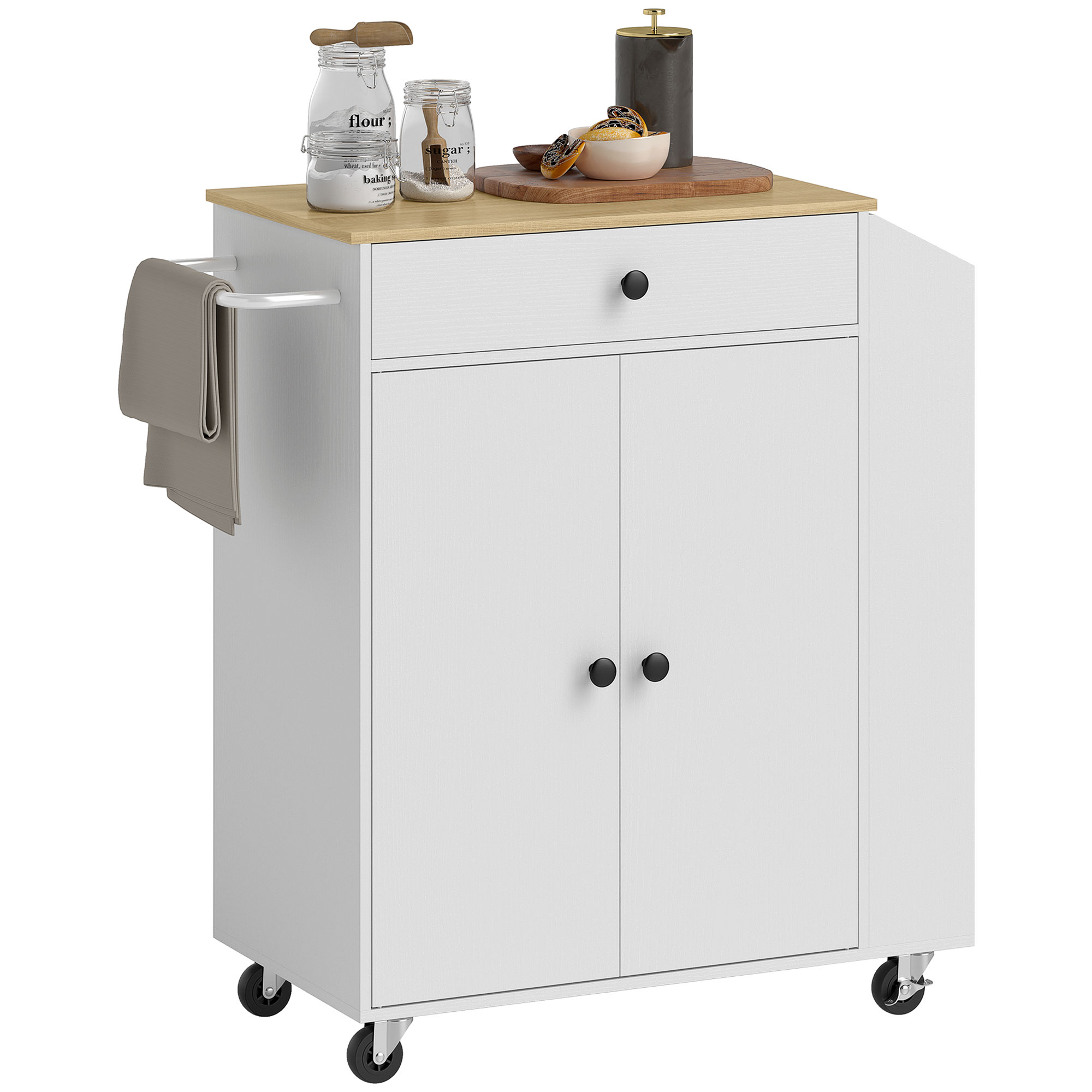 Weiße, Mobile Kücheninsel 82x38x86,5cm Mit Schublade, Verstellbarem Einlegeboden Und Zweitürigem Schrank