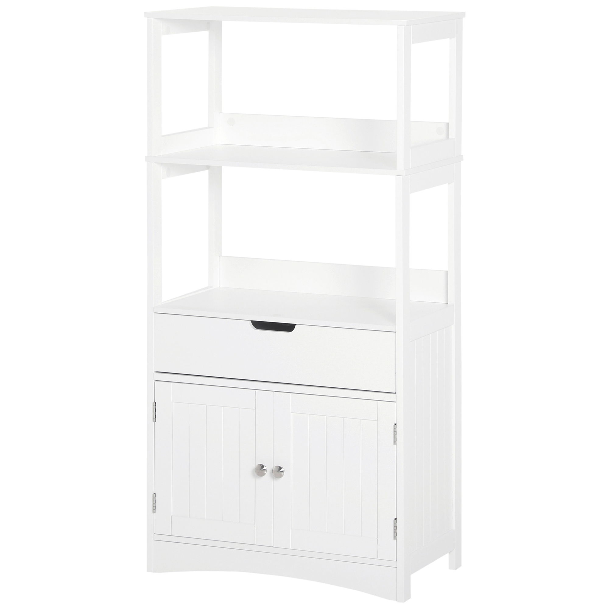 Badezimmerschrank Mit 2 Türen, Schublade Und 3 Einlegeböden, 60 X 33 X 122 Cm, Weißes Mdf