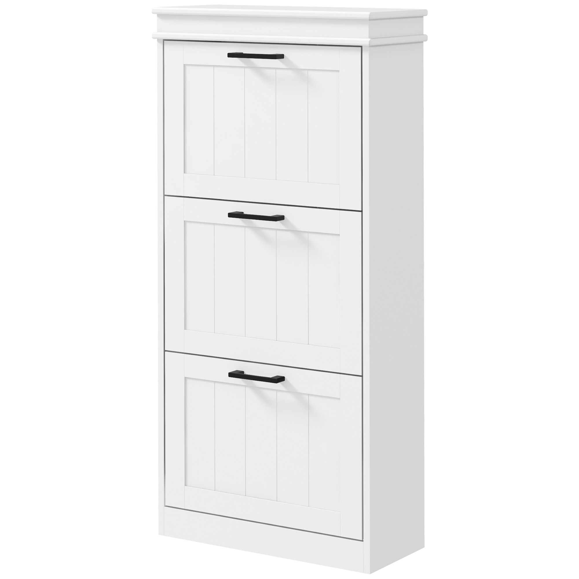 Schuhschrank Mit 3 Klapptüren, Platz Für 15 Paar Schuhe, Verstellbare Einlegeböden, Für Eingangsbereich/flur, 54 X 24 X 117,5 Cm, Weiß