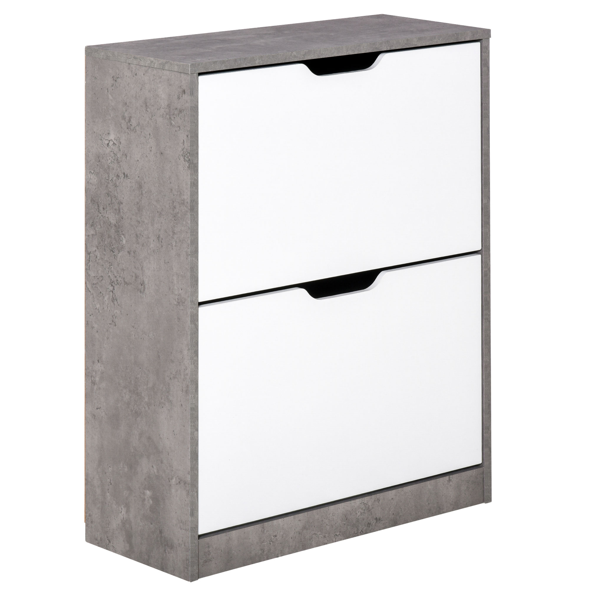 Homcom Schuhschrank Für Den Flur, 2 Klapptüren, 62,5 X 26 X 81 Cm, Grau Und Weiß