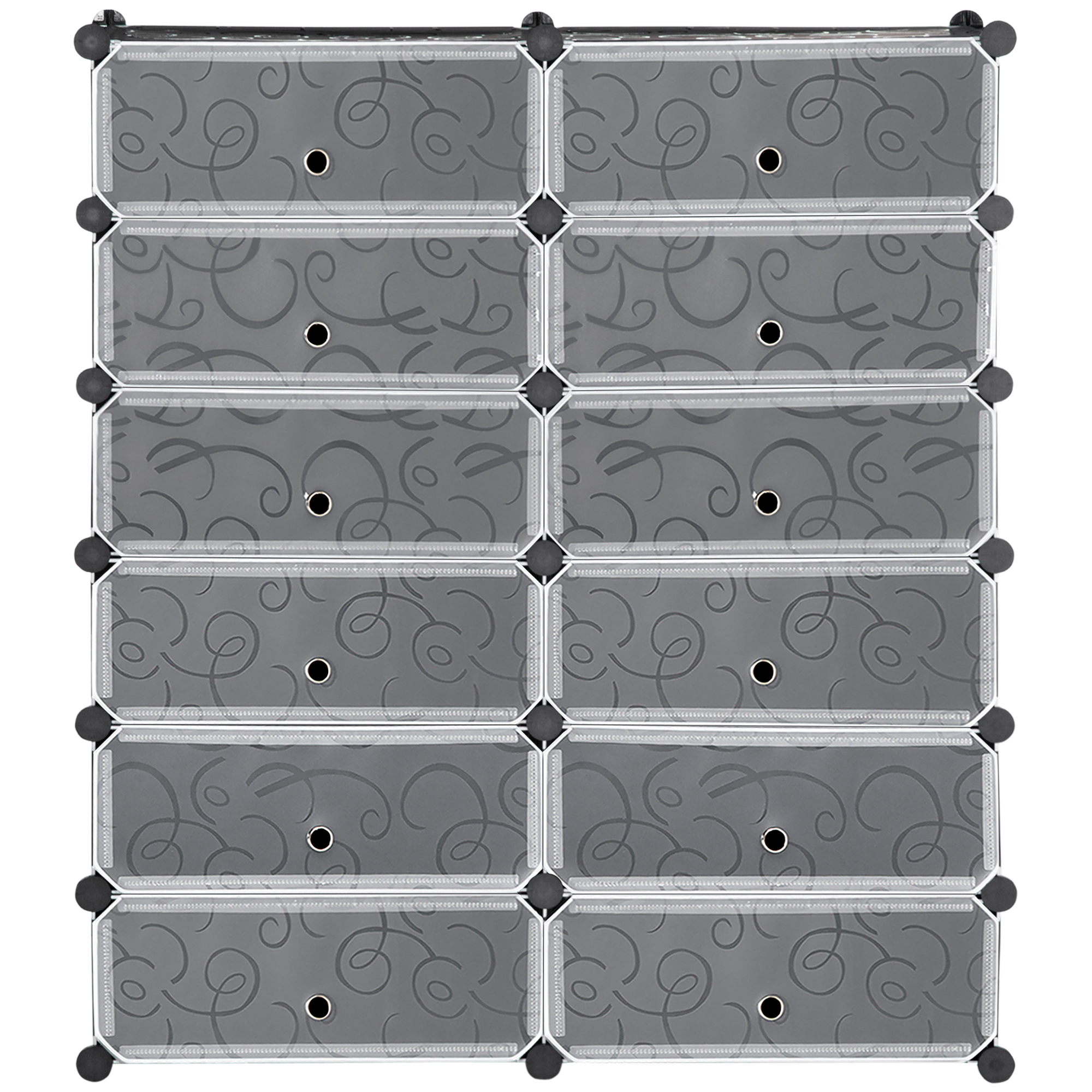 Platzsparendes Modulares Aufbewahrungssystem Scarpiera, 12 Fächer, 45 X 35 X 16 Cm, Aus Stahl Und Pp, Schwarz Und Weiß