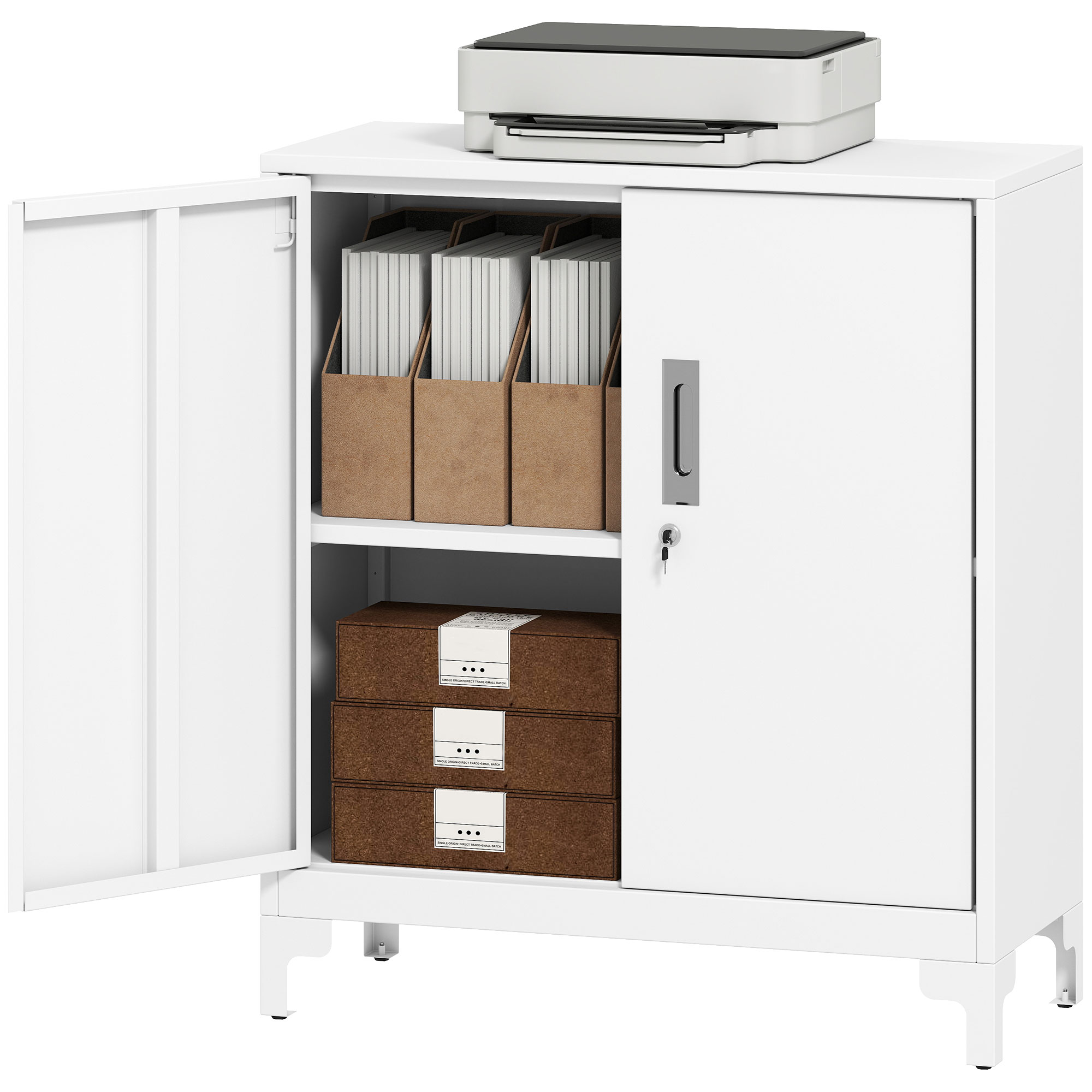 Aktenschrank Fürs Homeoffice Mit 3 Einlegeböden, 2 Türen Und Schlüsseln, 80 X 35 X 91 Cm, Weiß