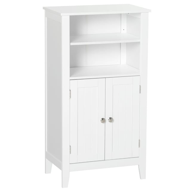 Badezimmerschrank Mit Verstellbaren Einlegeböden Und 2-türigem Schrank, Multifunktionales Aufbewahrungsmöbel Aus Holz, Weiß, 50 X 30 X 93 Cm