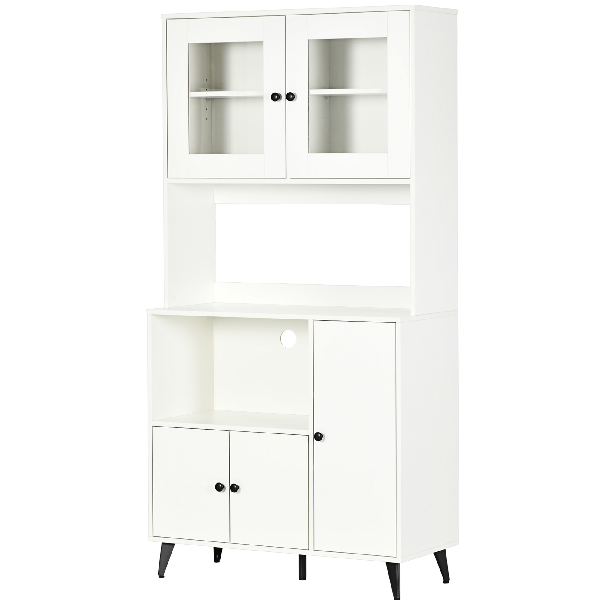 Küchenschrank Mit 3 Glastüren, Verstellbaren Einlegeböden, Nischen, Kabelmanagement, Weiß, 90 X 40 X 180 Cm