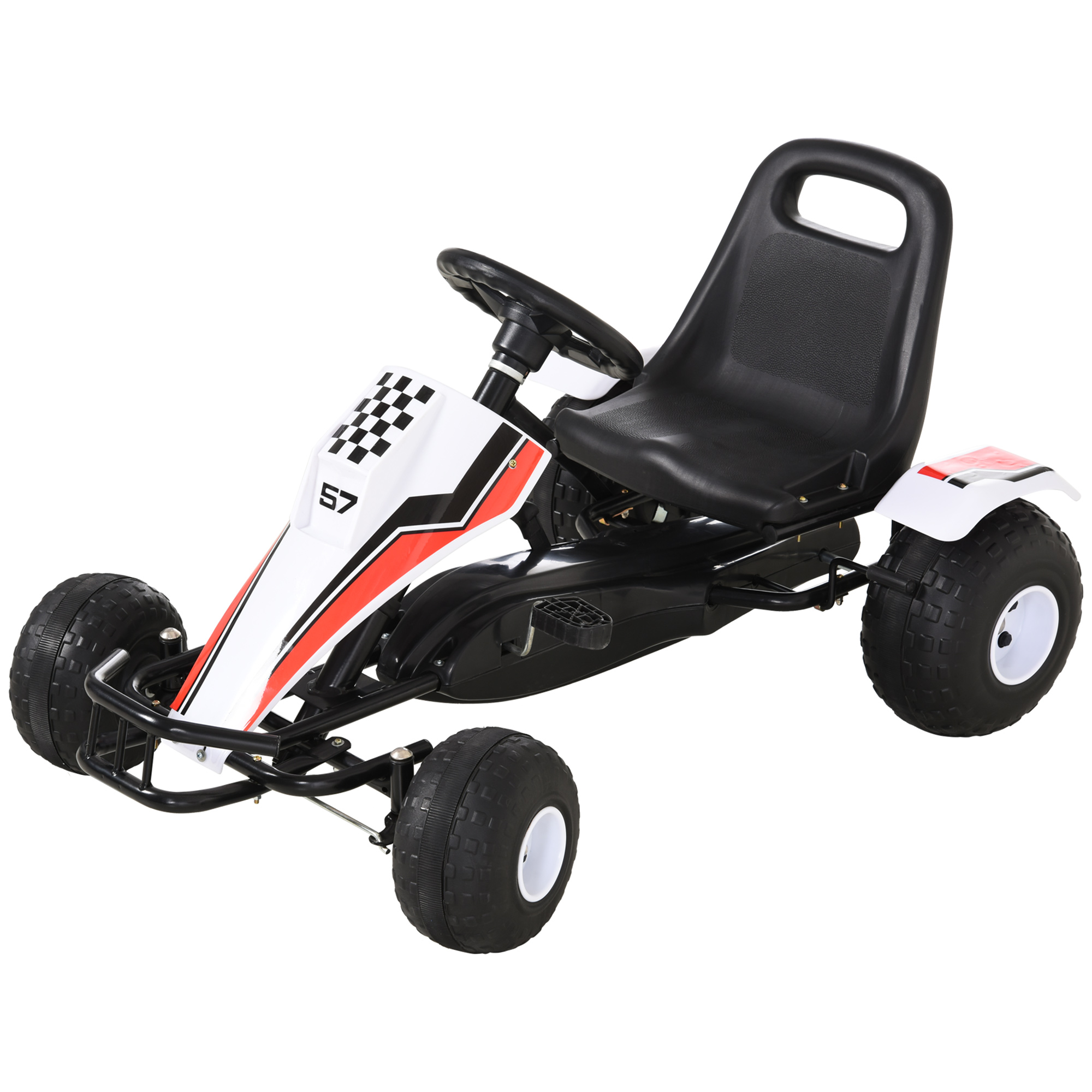 Weißes Pedal-gokart Für Kinder Von 3-6 Jahren Mit Verstellbarem Sitz, Kunststoffrädern, Handbremse Und Getriebe
