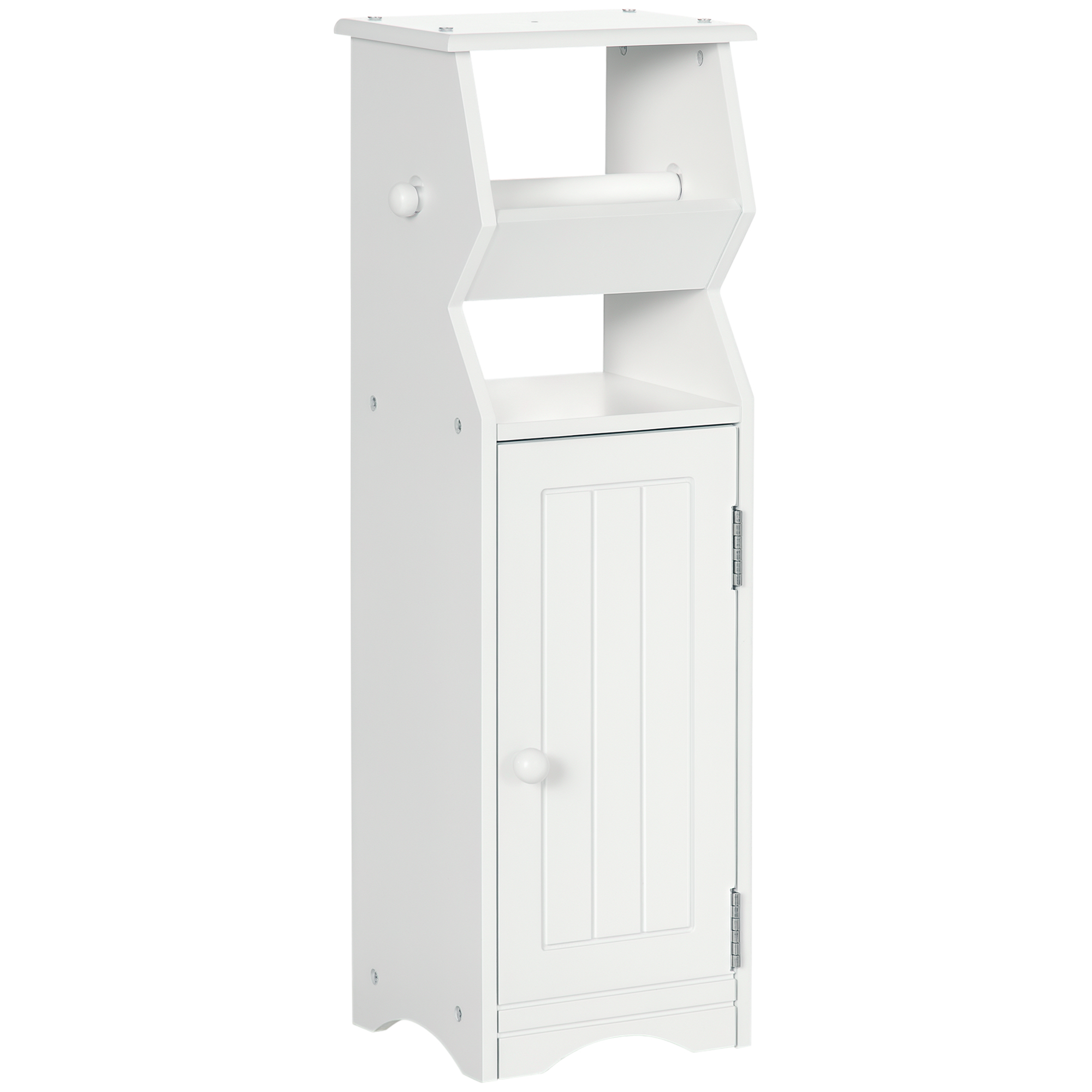 Weißer Badezimmerschrank Aus Mdf Mit Stauraum Und Toilettenpapierhalter, 19 X 15 X 56 Cm