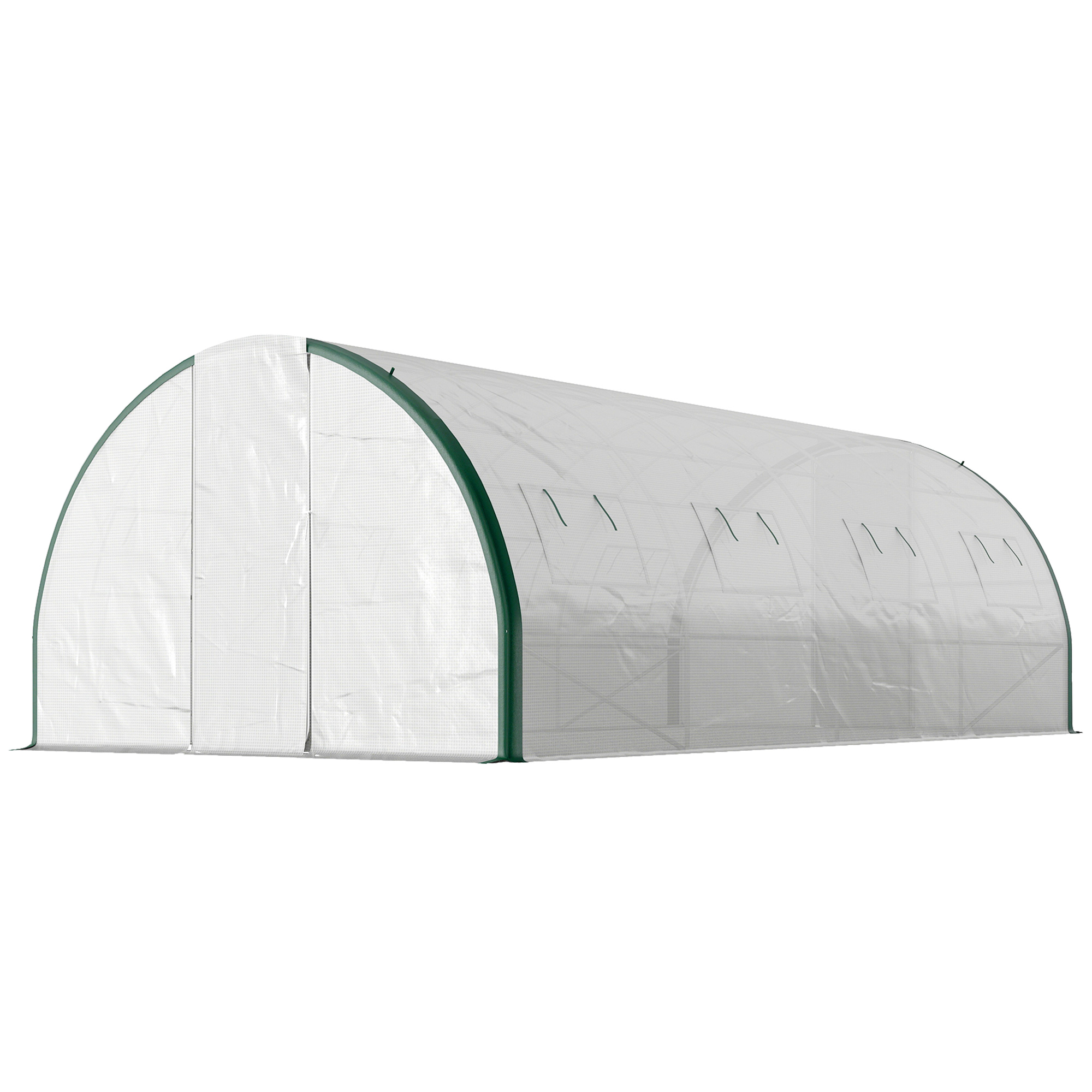 18 M² Großes Tunnelgewächshaus, 600 X 300 X 200 Cm, Aus Weißer Pe-plane, Mit 2 Türen Und 8 Fenstern