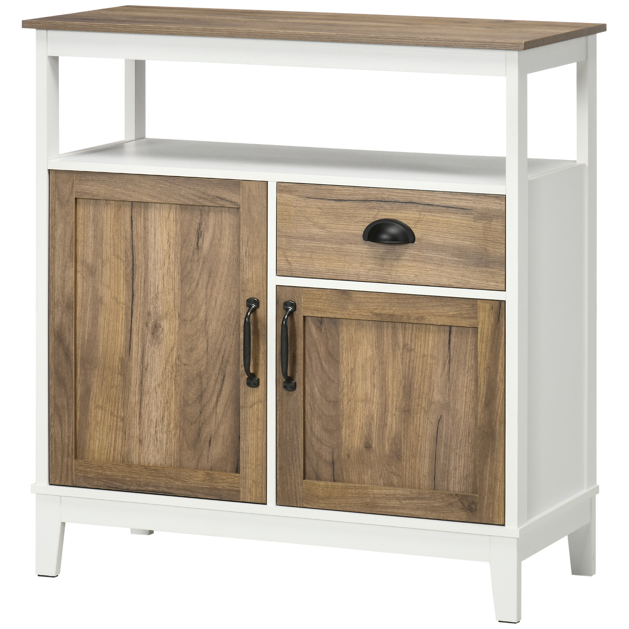 Mobiler Küchenschrank Im Rustikalen Stil Mit Schublade Und Schränken, 76,6 X 35 X 81,5 Cm, Weiß Und Braun