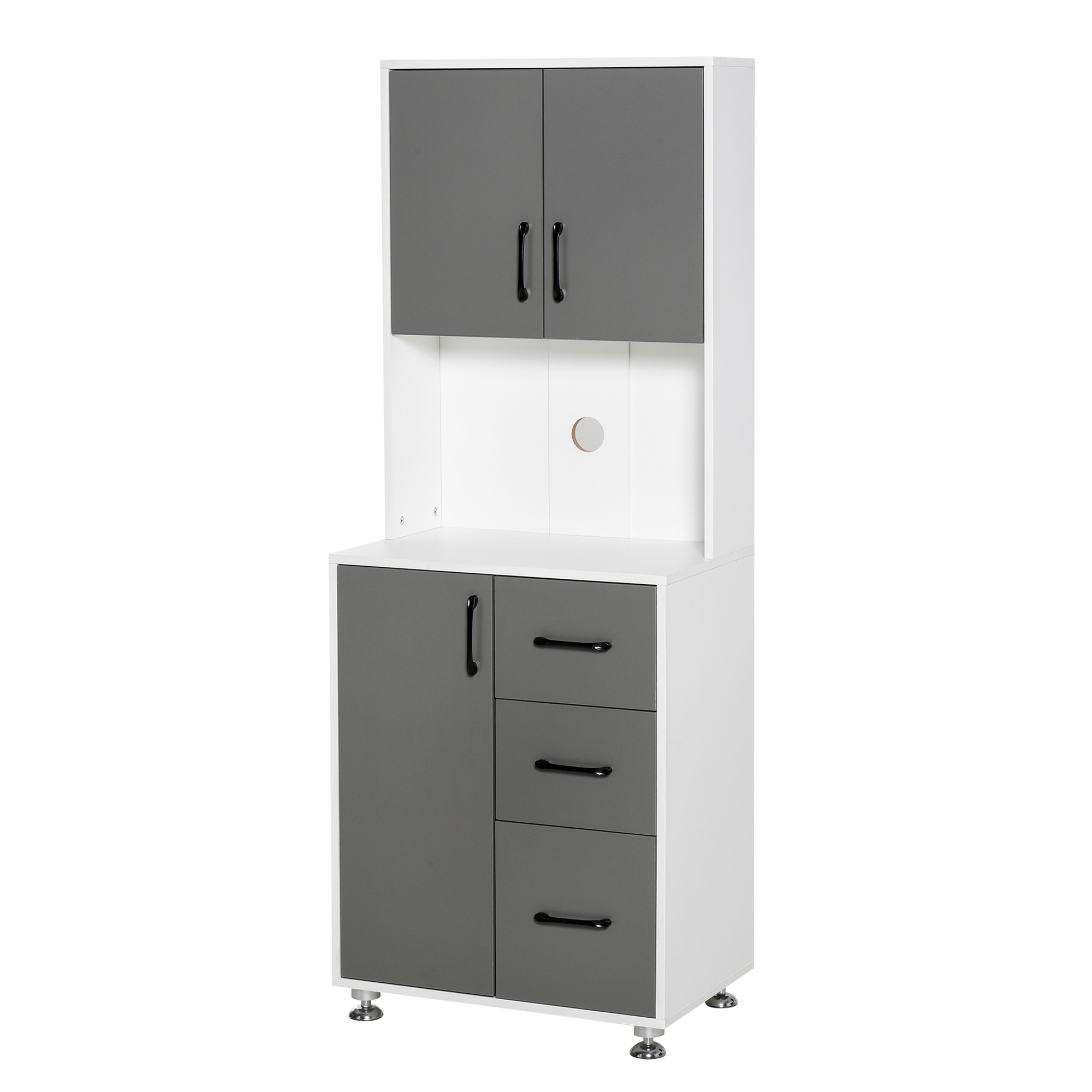 Küchensideboard Mit 2 Türen, 1 Tür, 3 Schubladen, Großer Ablagefläche (60 X 40 X 160 Cm), Grau Und Weiß