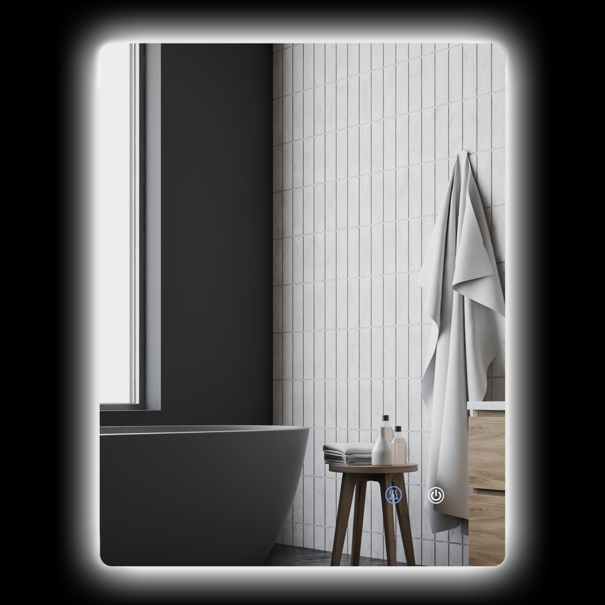 Led-wandspiegel Für Badezimmer, 80 X 60 Cm, Transparent Weiß, Helligkeit Einstellbar