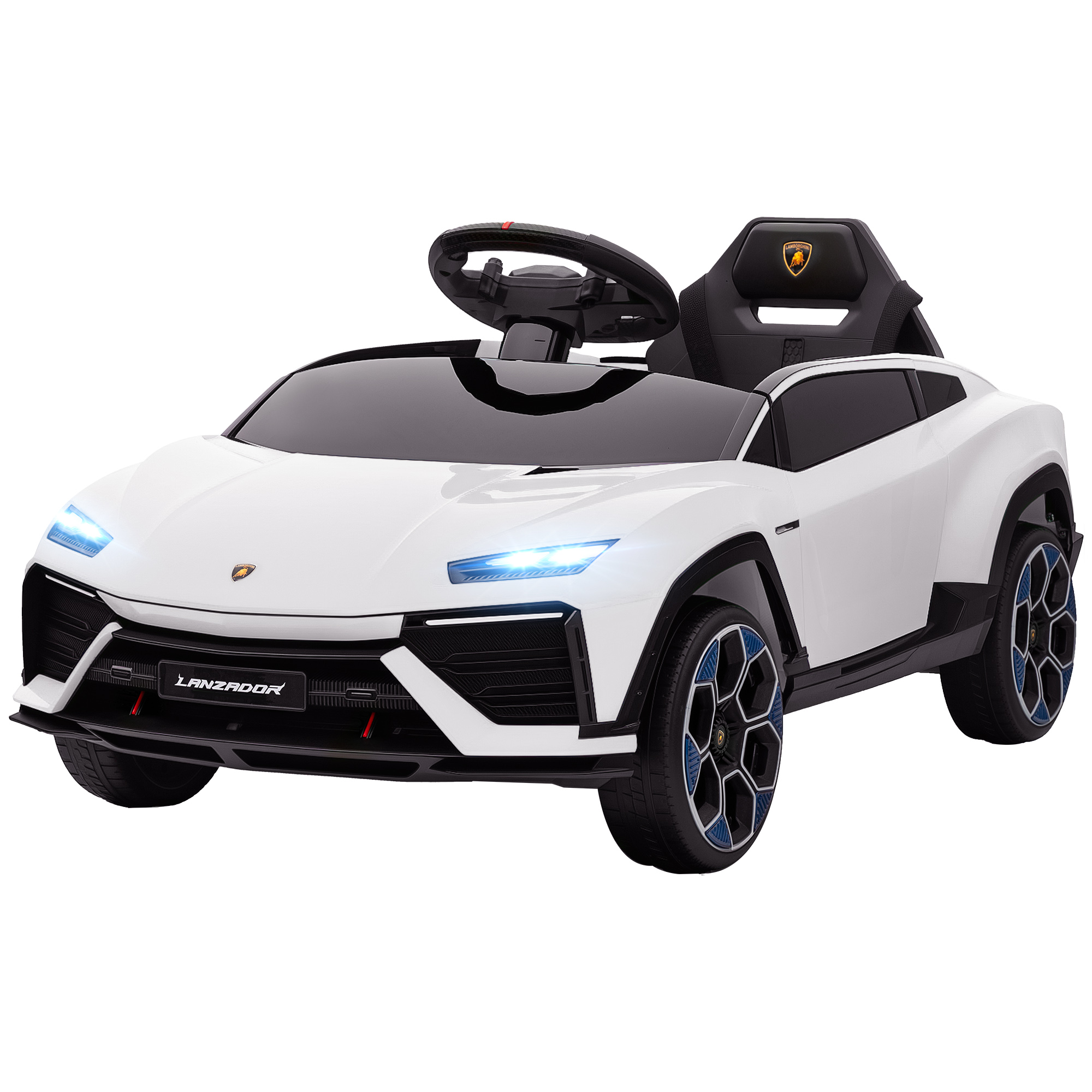 Lamborghini 12v Elektro-kinderauto, 2,4-ghz-fernbedienung, Zwei Motoren, Höchstgeschwindigkeit 4 Km/h, Weiß