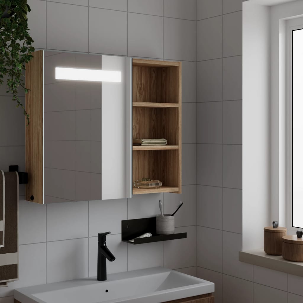 Spiegelschrank Mit Led-beleuchtung Eichenoptik 60x13x52 Cm