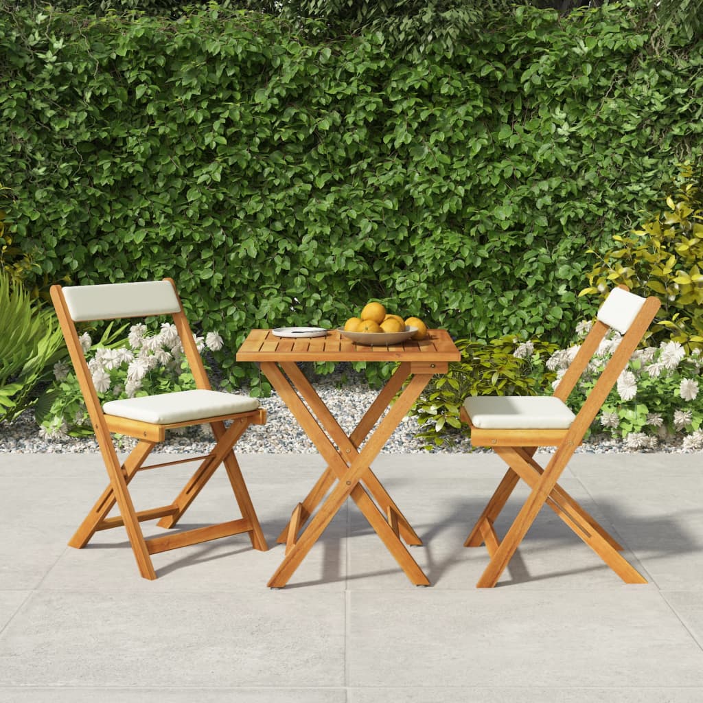 3-tlg. Bistro-set Klappbar Mit Kissen Massivholz Akazie