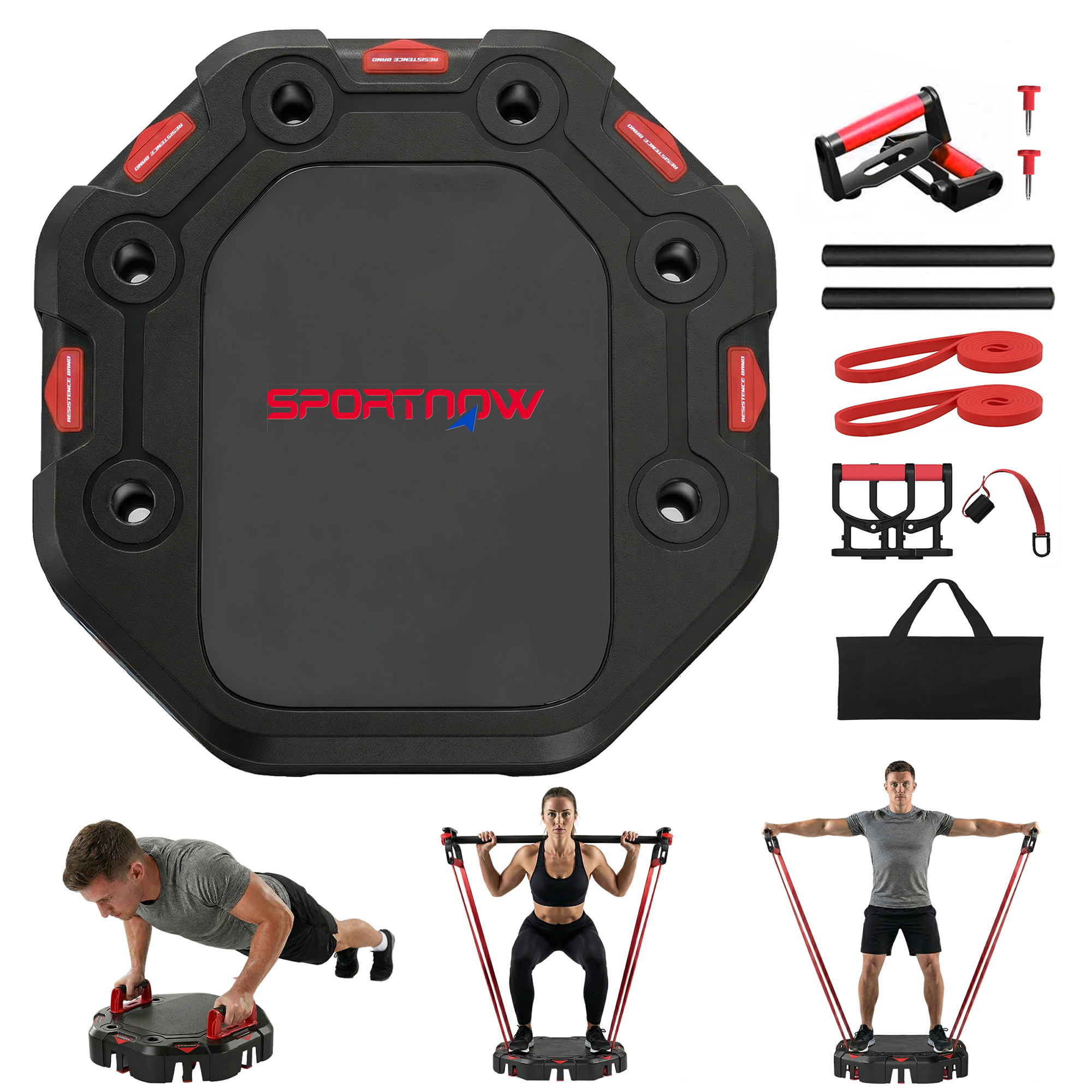 Liegestützbrett 7-in-1 Verstellbares Push Up Board Mit Widerstandsbändern Rollen Türanker, Faltbar
