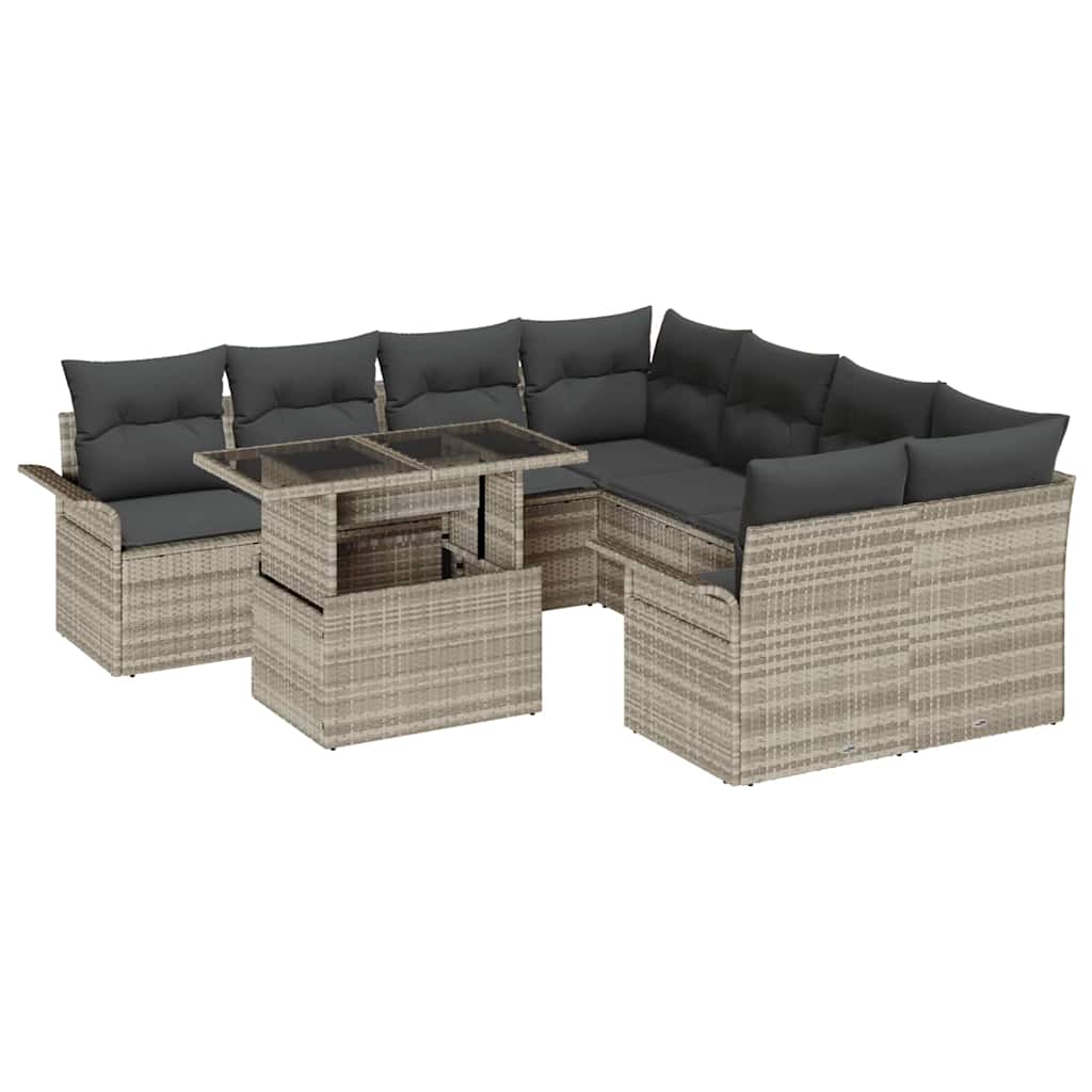 Maison Exclusive - Gartensofa-set 9 Stk. Hellgrau [synthetisch]: