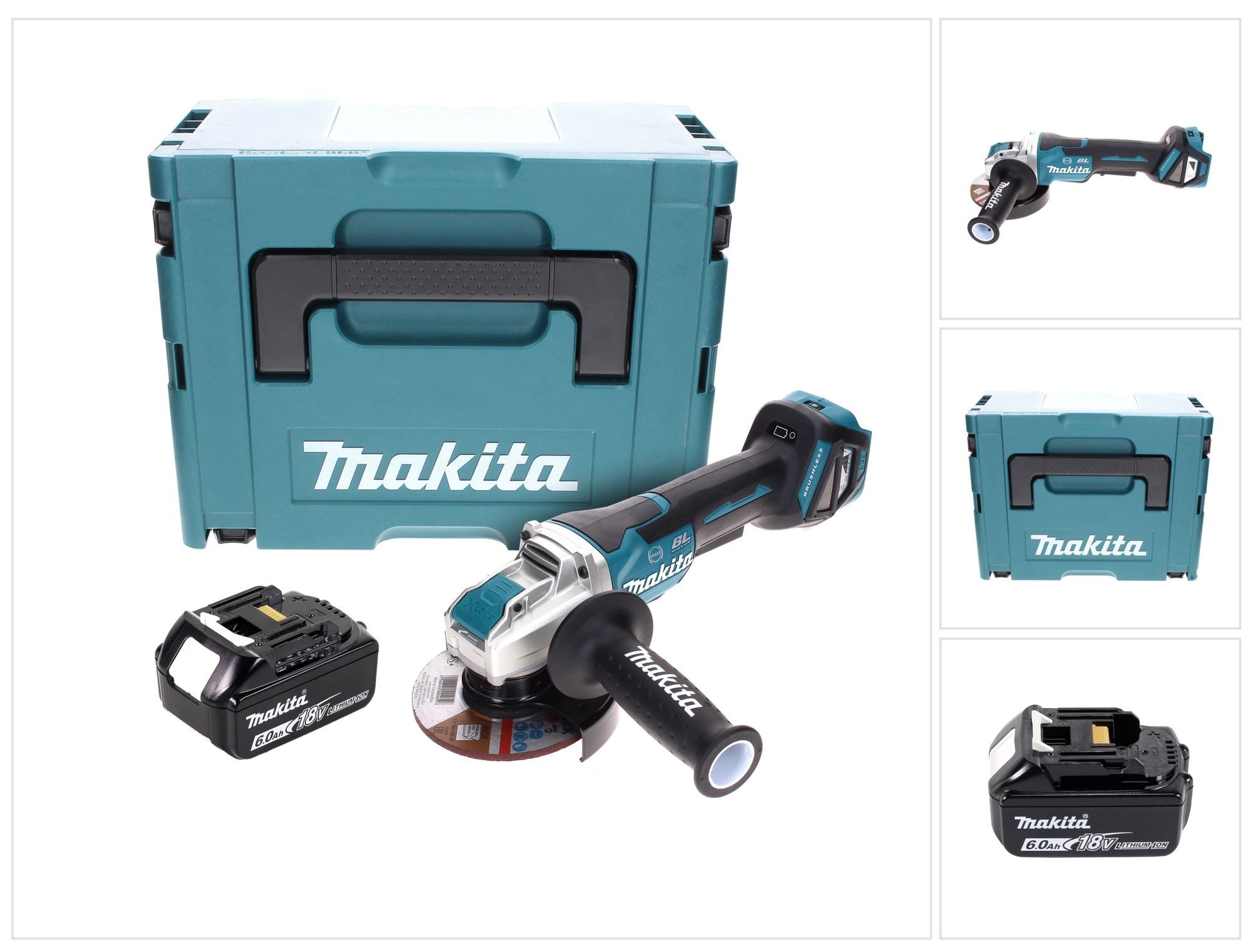 Makita Dga 519 G1j Akku Winkelschleifer 18 V 125 Mm Brushless X-lock + 1x Akku 6,0 Ah + Makpac - Ohne Ladegerät