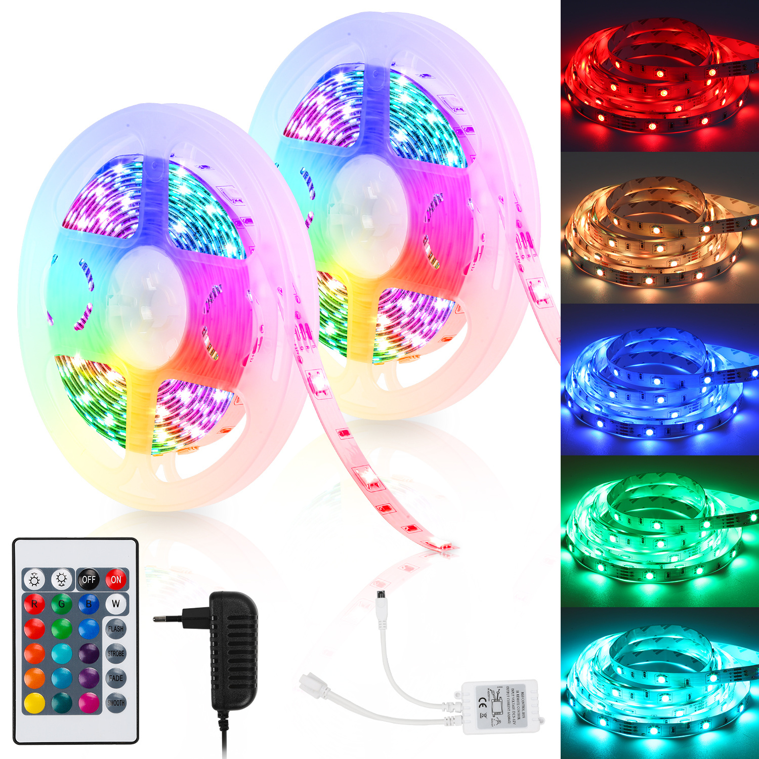 Jiubiaz 10m Led Streifen Leiste Set Led Strip Lichtband Rgb Lichterkette 30leds 5050smd Mit 24 Tasten Fernbedienung