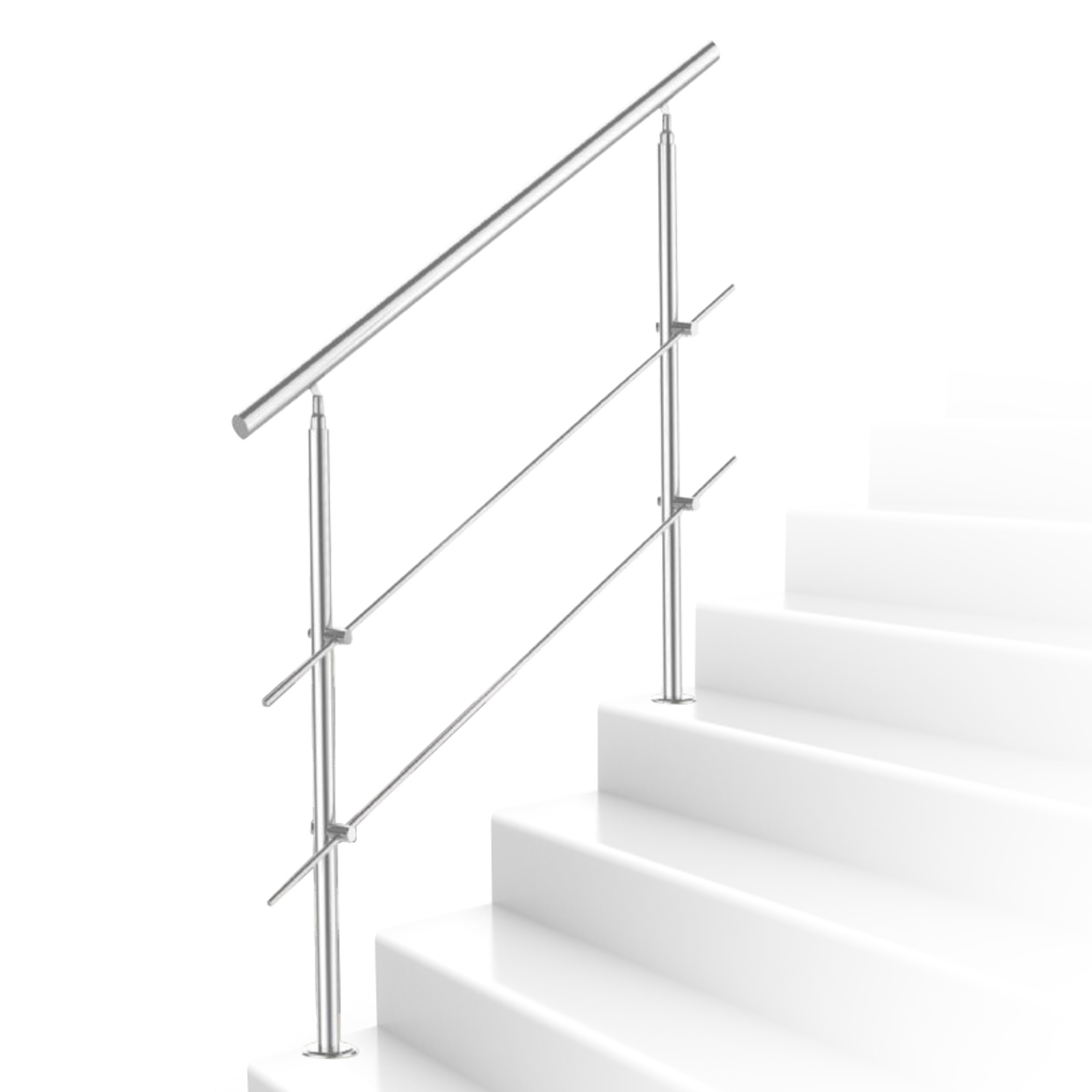 Jiubiaz Edelstahl Treppengeländer 120 Cm Mit 2 Querstreben, 2 Pfosten, Ø42 Mm Handlauf, 106,5 Cm, Balkon Terrasse Innen/außen