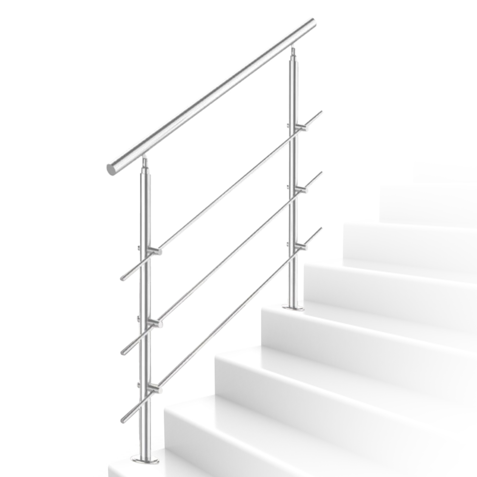 Jiubiaz Edelstahl Treppengeländer 120 Cm Mit 3 Querstreben, 2 Pfosten, Ø42 Mm Handlauf, 106,5 Cm, Balkon Terrasse Innen/außen