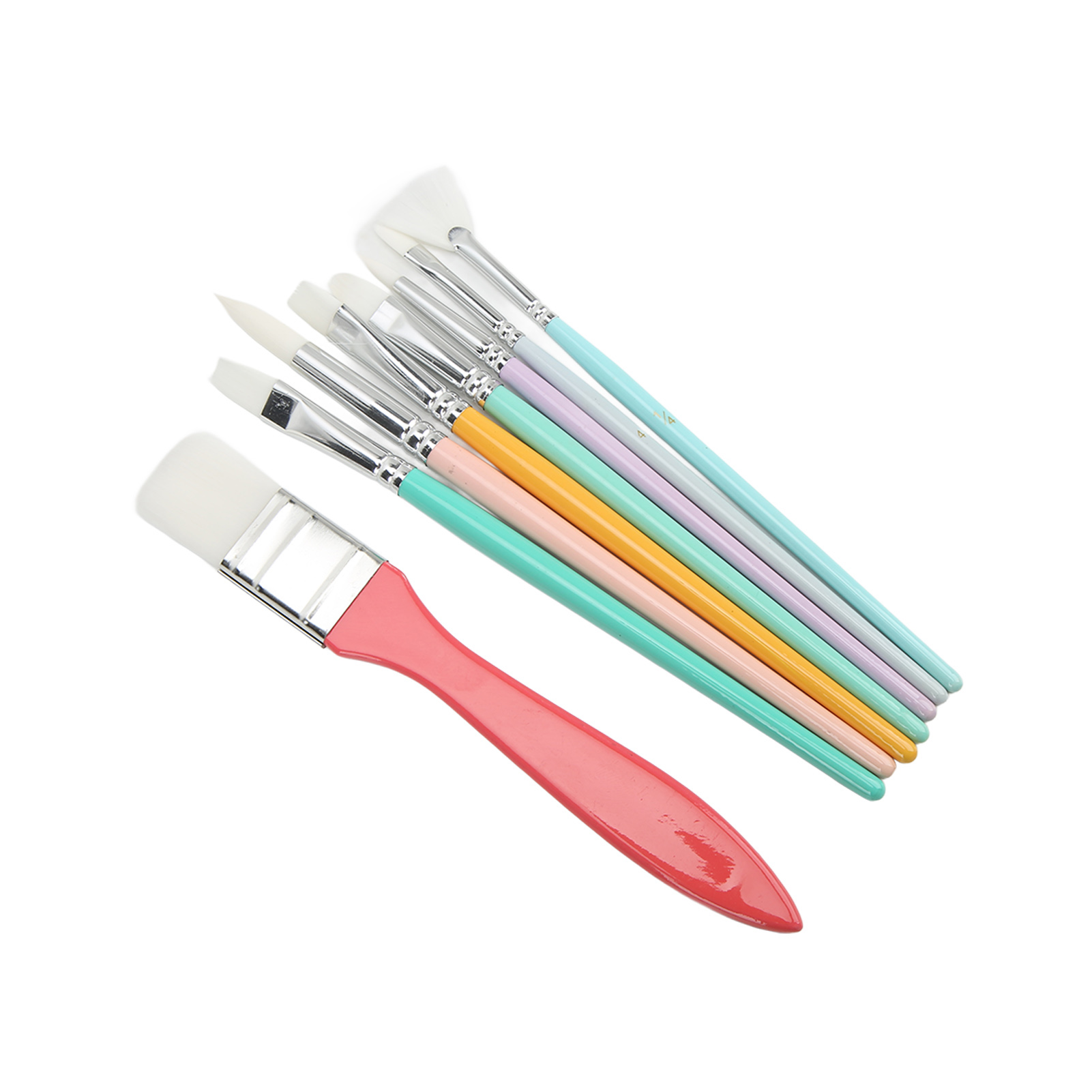 Set Aus 8 Vollnylonpinseln Für Aquarell- Und Gouachefarben, Aus Massivholz.