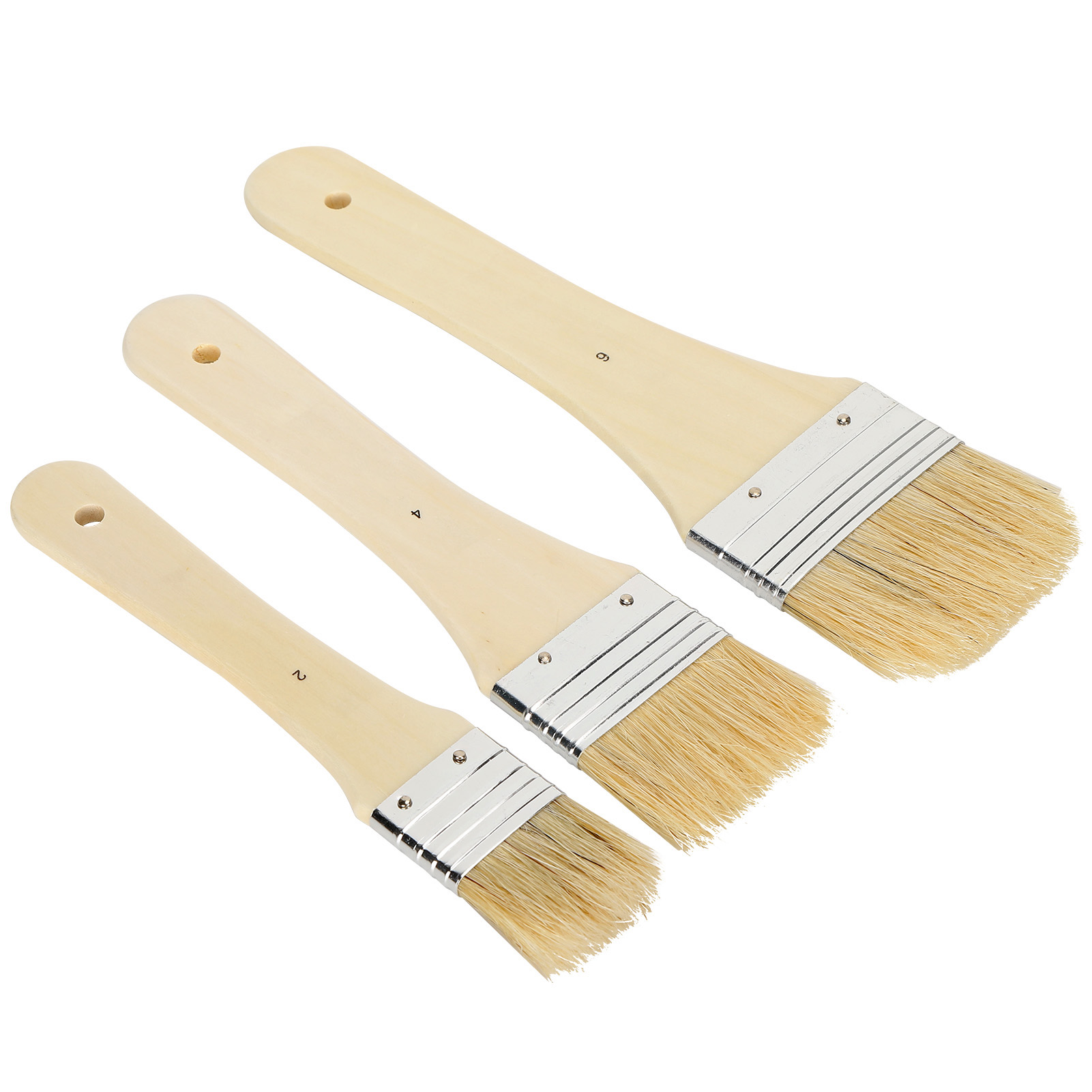 Set Aus 3 Langstieligen Pinseln Mit Breiten Borsten Für Acryl- Und Ölfarben Sowie Farbstifte