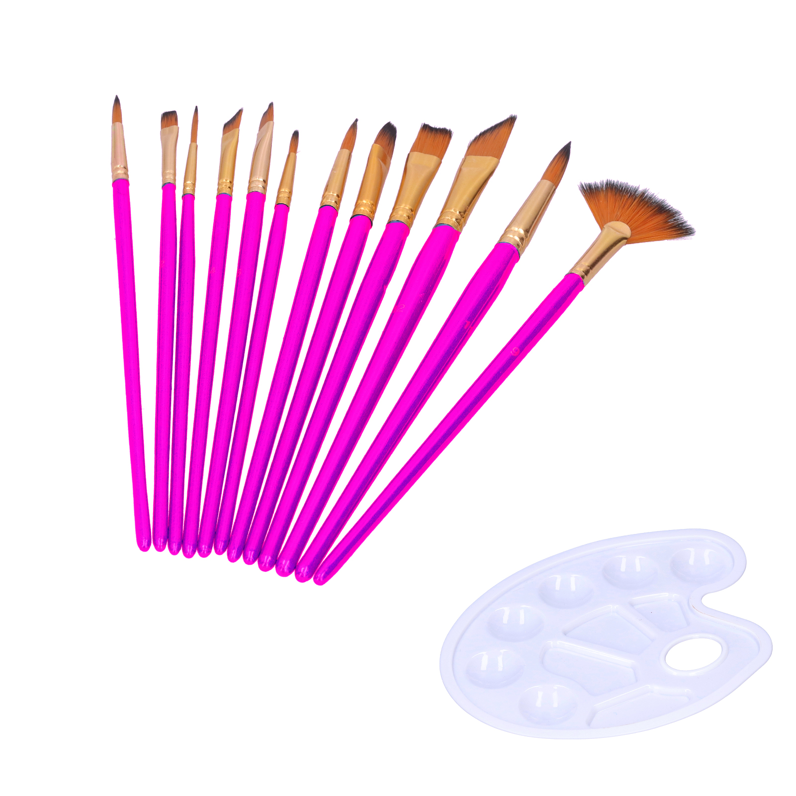 Set Mit 12 Nylonborstenpinseln Für Aquarell- Und Ölmalerei, Inklusive Palette Und Etui. Typ317 Rosenrot