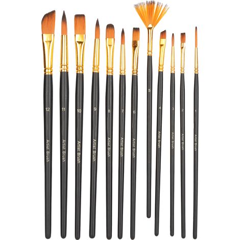 12 Nylon-künstlerpinsel In Verschiedenen Formen Für Aquarell-, Öl- Und Acrylmalerei