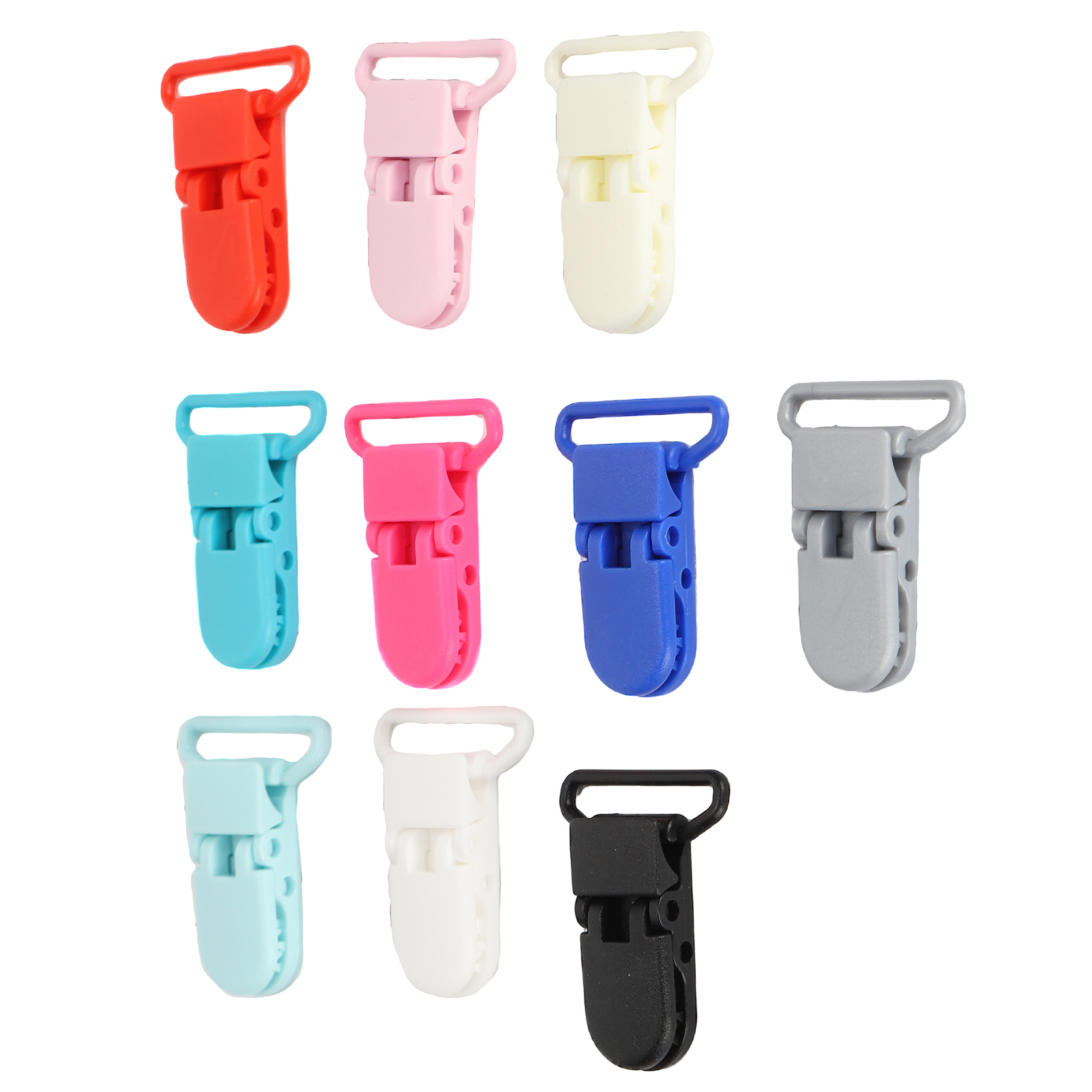 Packung Mit 10 Farbigen Hosenträgerclips Aus Nylon Mit Schnallenverschluss.