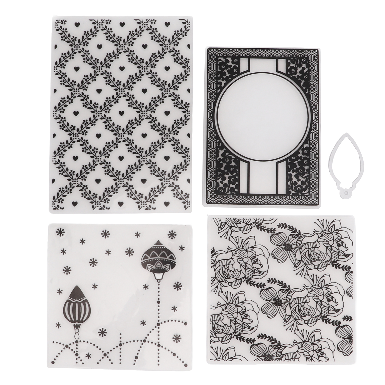 Set Mit 4 Prägetaschen Aus Kunststoff Mit Dekorativen Schablonen Für Kartenherstellung Und Scrapbooking.